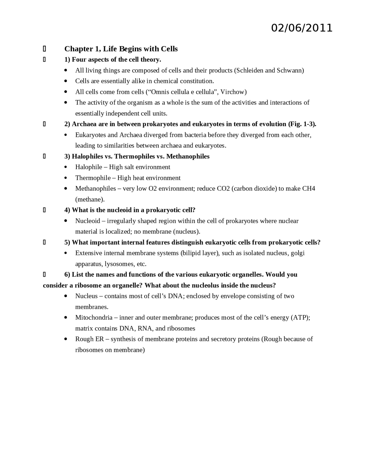 Study Guide for Exam 1 - Cell Biology | BIOL 3090 - Docsity