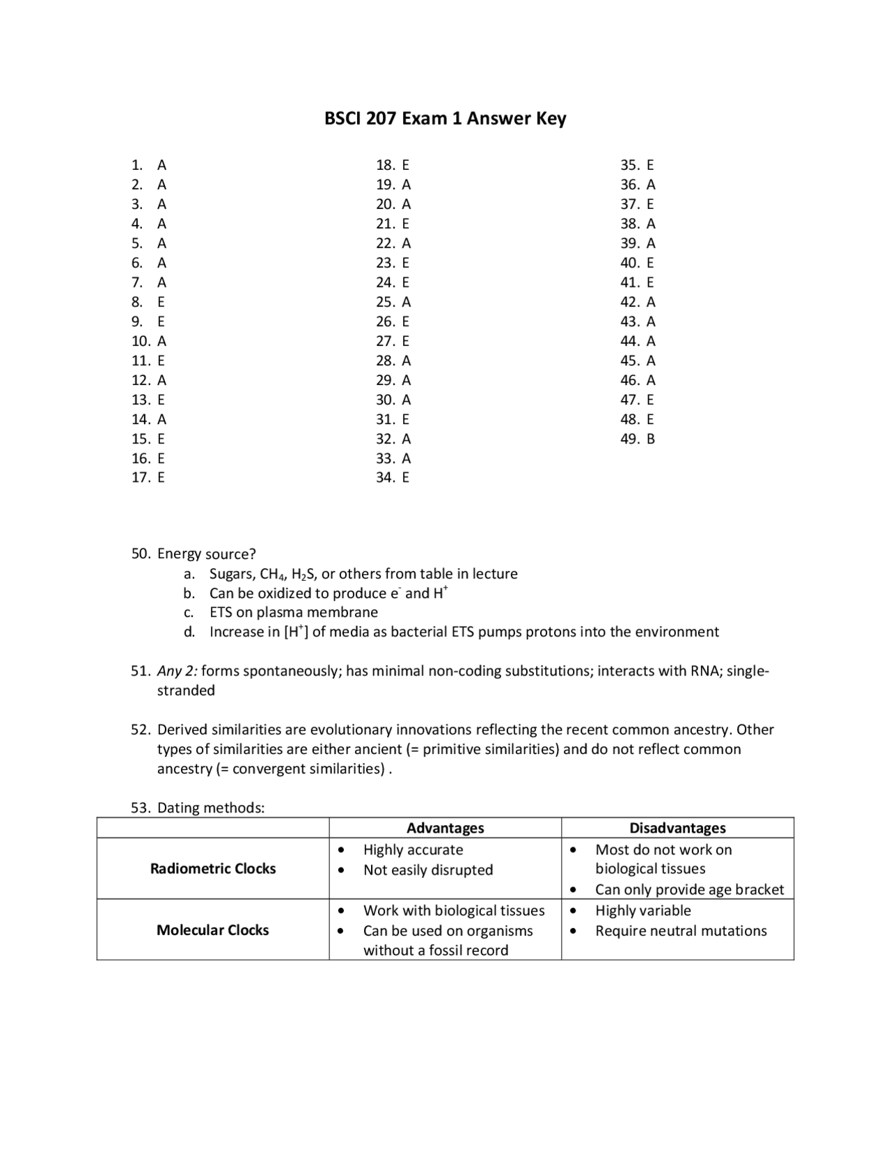 Principles of Biology III - Organismal Biology Exam 1 Answer Key | BSCI ...