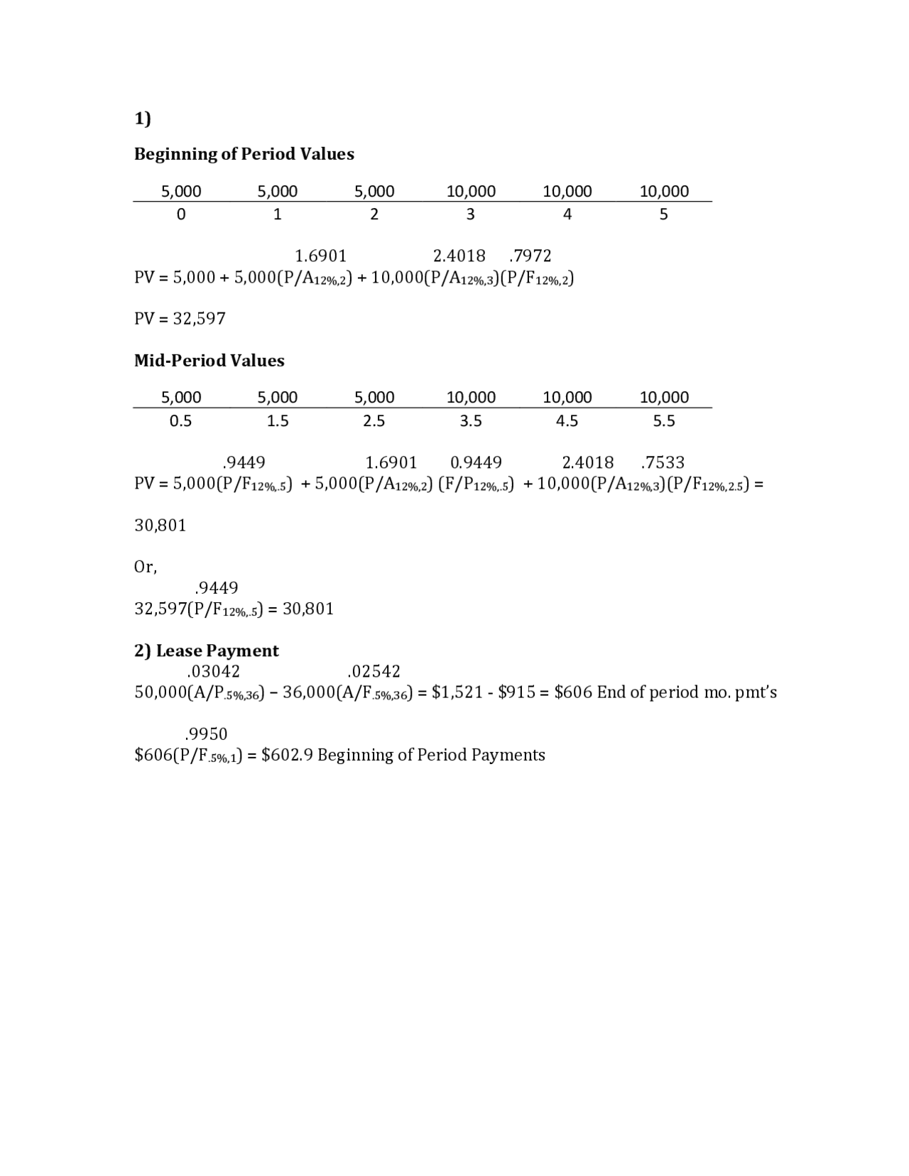Beginning of Period Values - Engineering Economics | EBGN 321 - Docsity