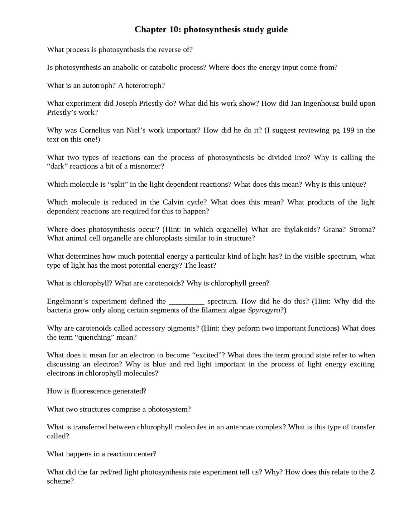 Photosynthesis - Lecture Notes | BIOL 1100 - Docsity