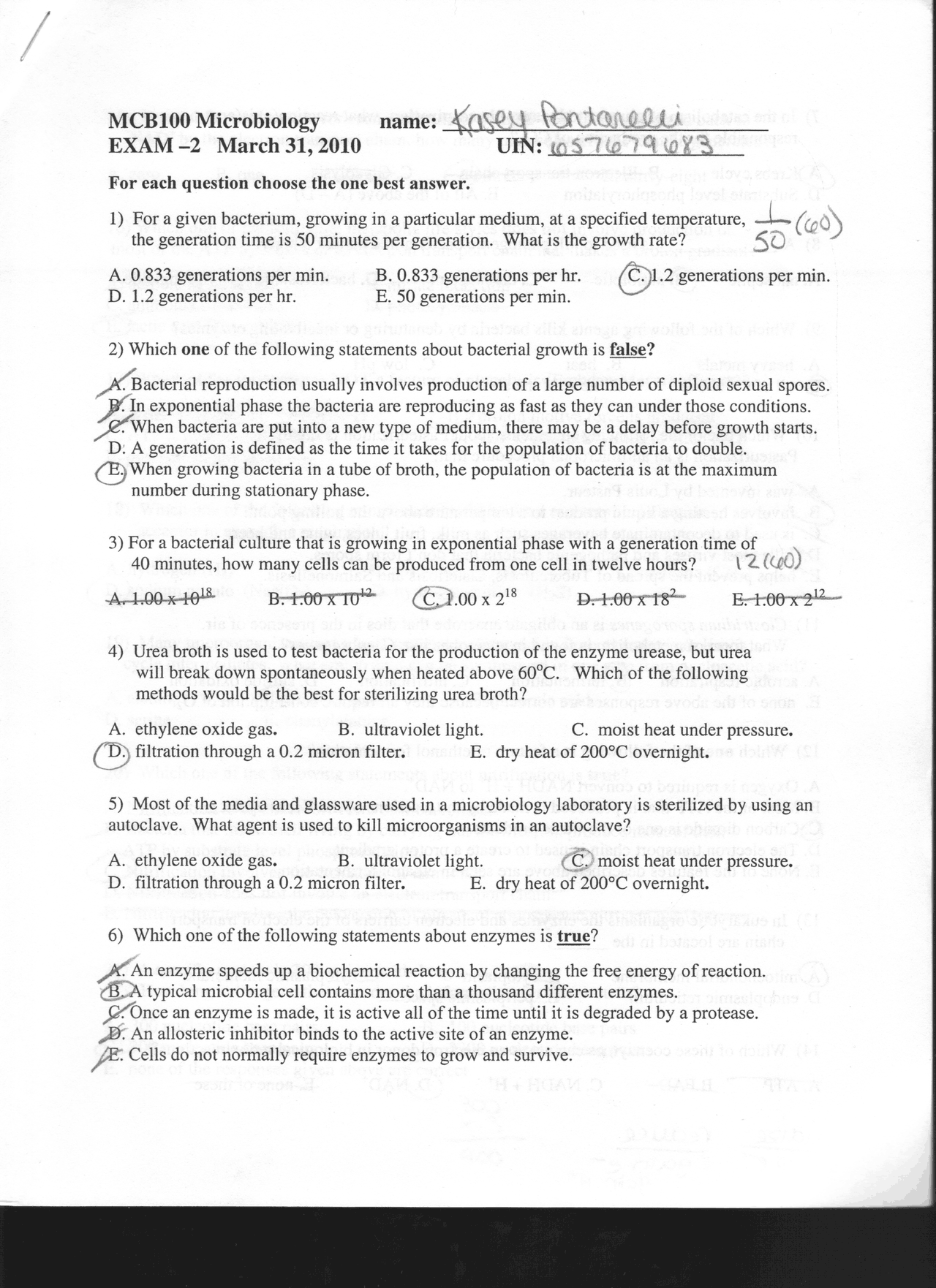 Introductory Microbiology Exam 2: Multi-Choice Questions with Answers ...