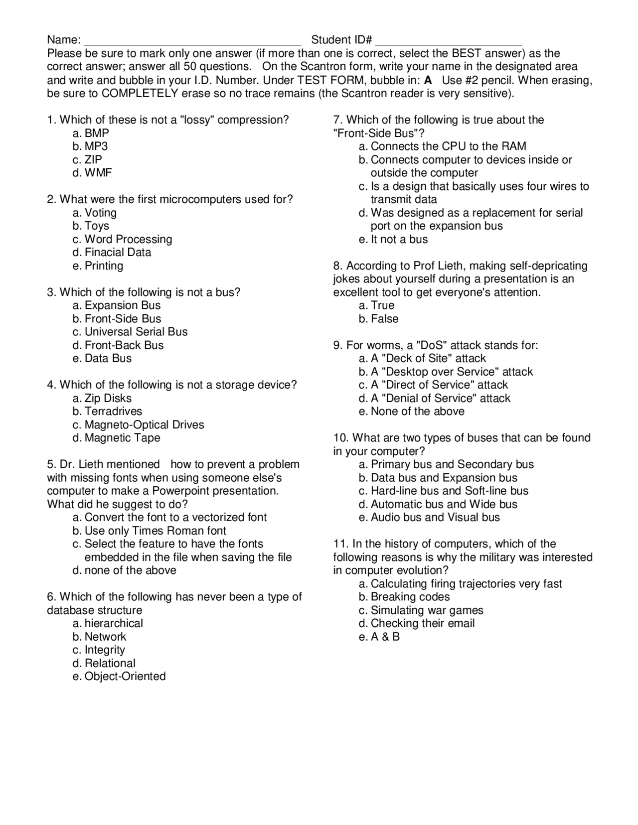 Computer Tech Classes Questions 60 Multiple Choice Questions for Computers in Technology | PLS 021 ...