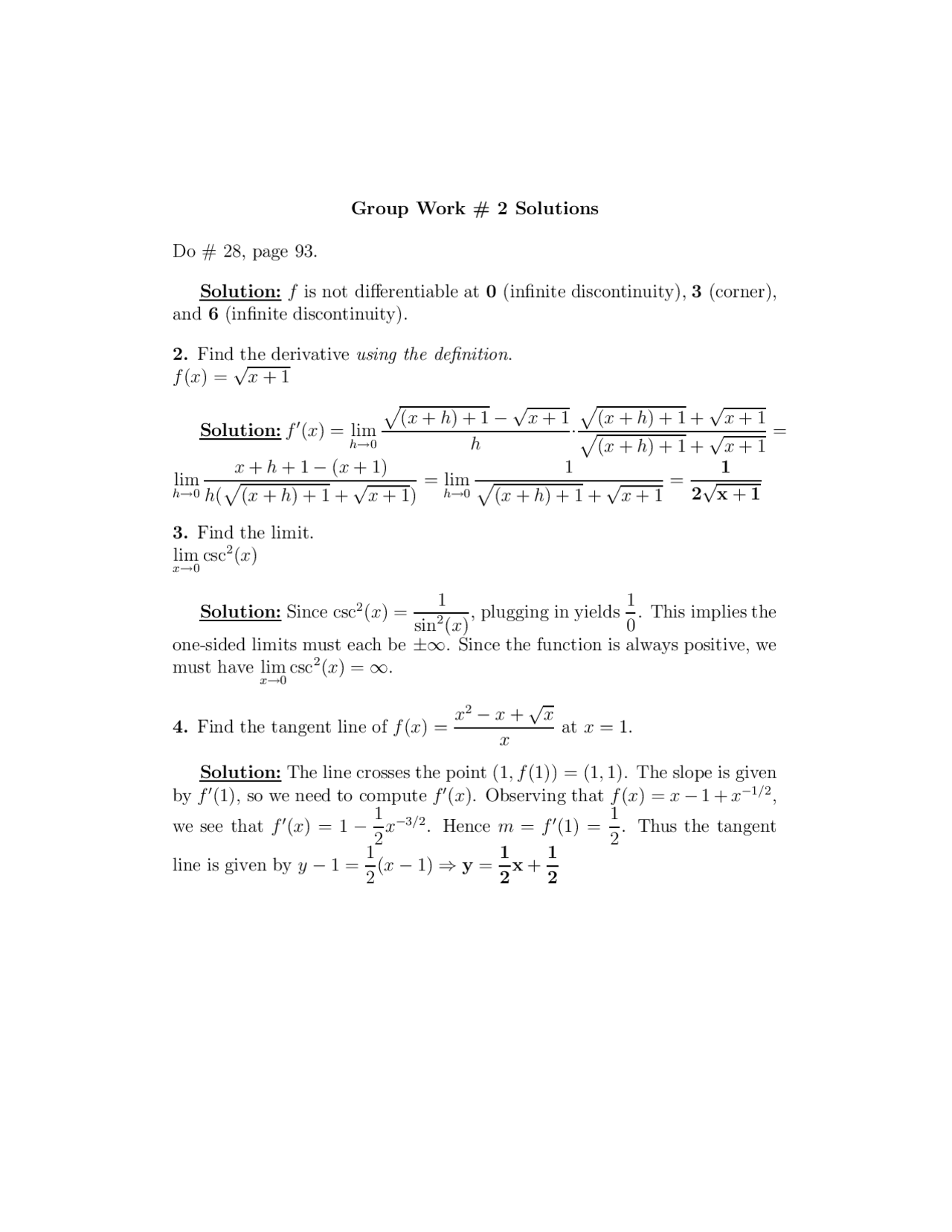 Calculus I - Homework 2 Solutions | MATH 263A - Docsity
