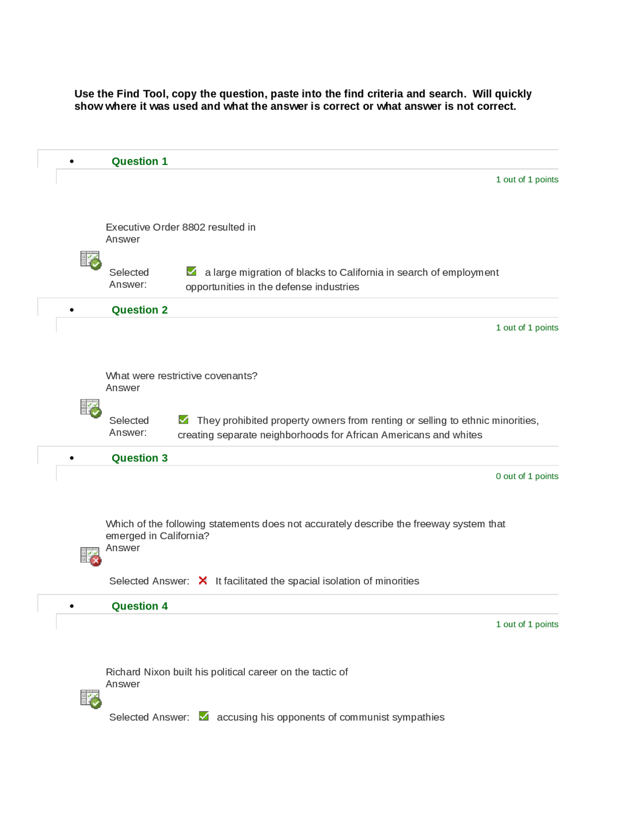 Quiz 1 with Solution Key History of California HST 370 Docsity