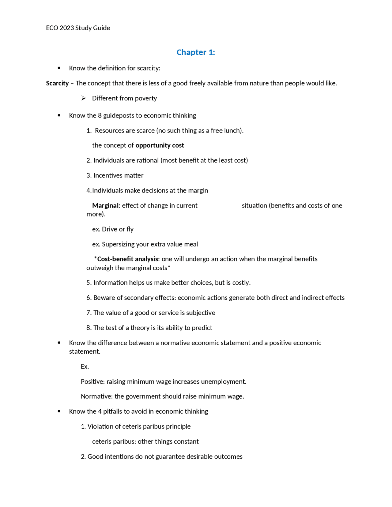 Final Exam Study Guide - Principles of Microeconomics | ECO 2023 - Docsity