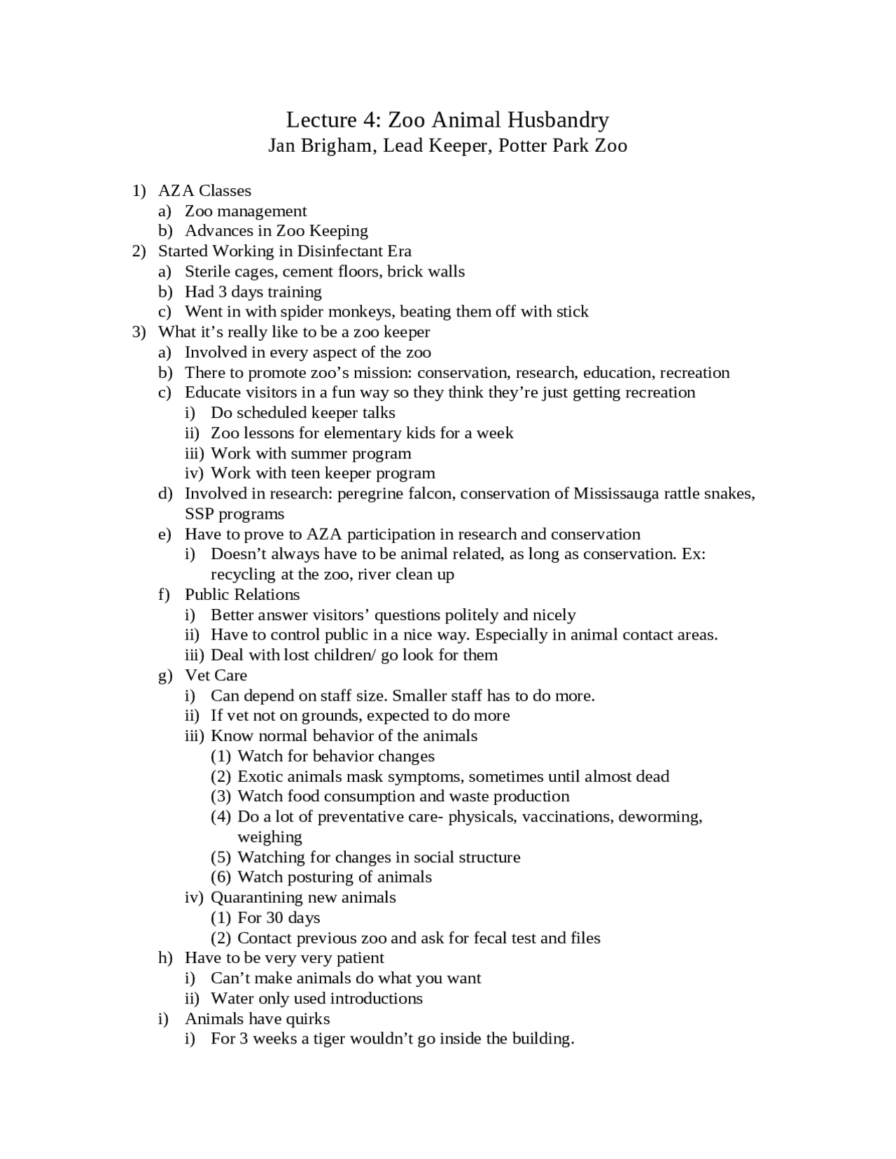 Zoo Animal Husbandry Introduction to Zoo and Aquarium Science ZOL