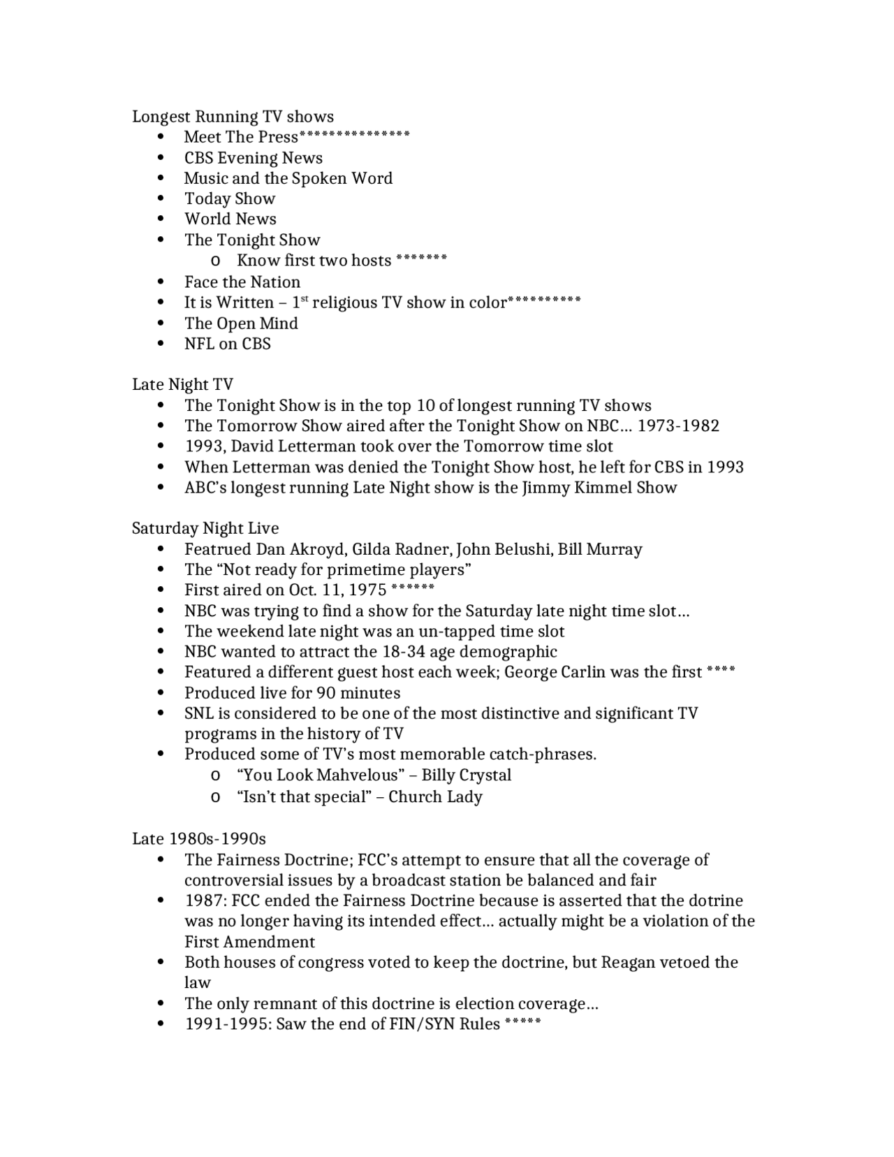 Notes on Longest Running TV Shows - Media and Telecom | COM 2400 - Docsity