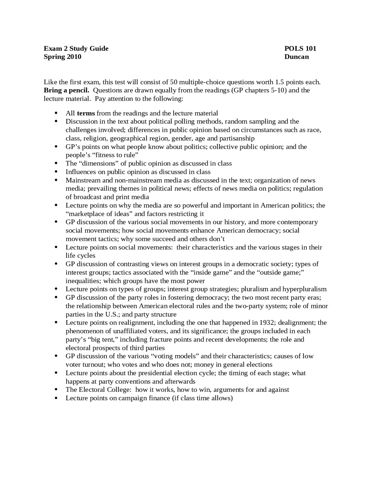 Exam 2 Study Guide for American Government and Politics | POLS 101 ...