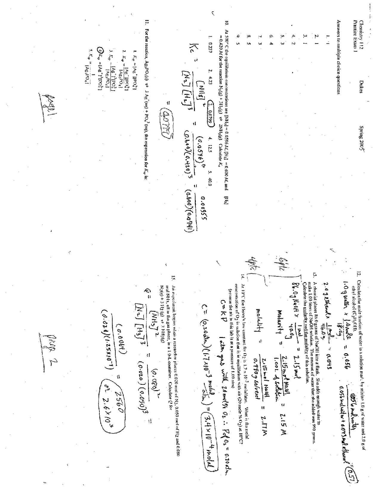 Solutions for Practice Exam 1 - General Chemistry | CHEM 112 - Docsity