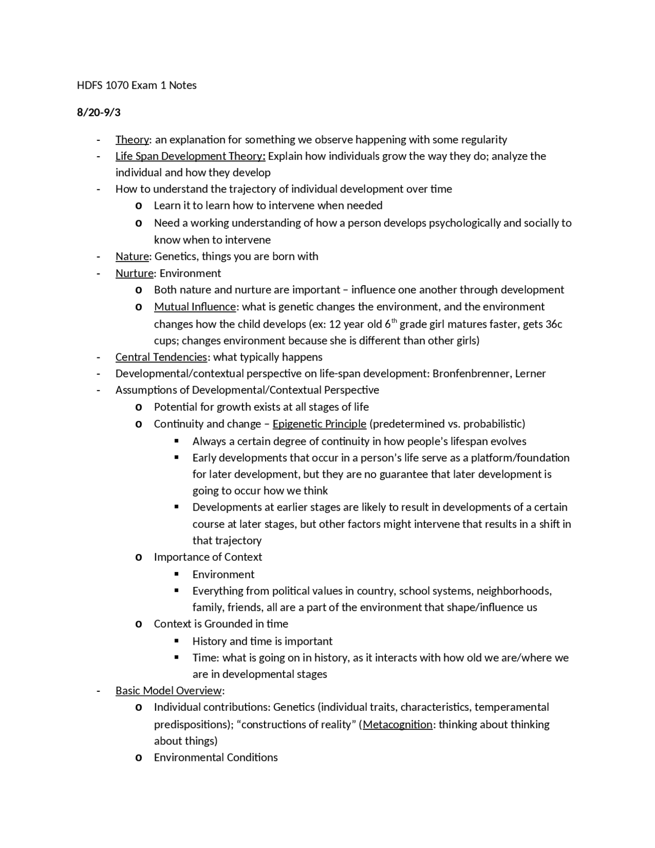Study Guide for for Exam 1 on Individual and Family Development | HDFS ...