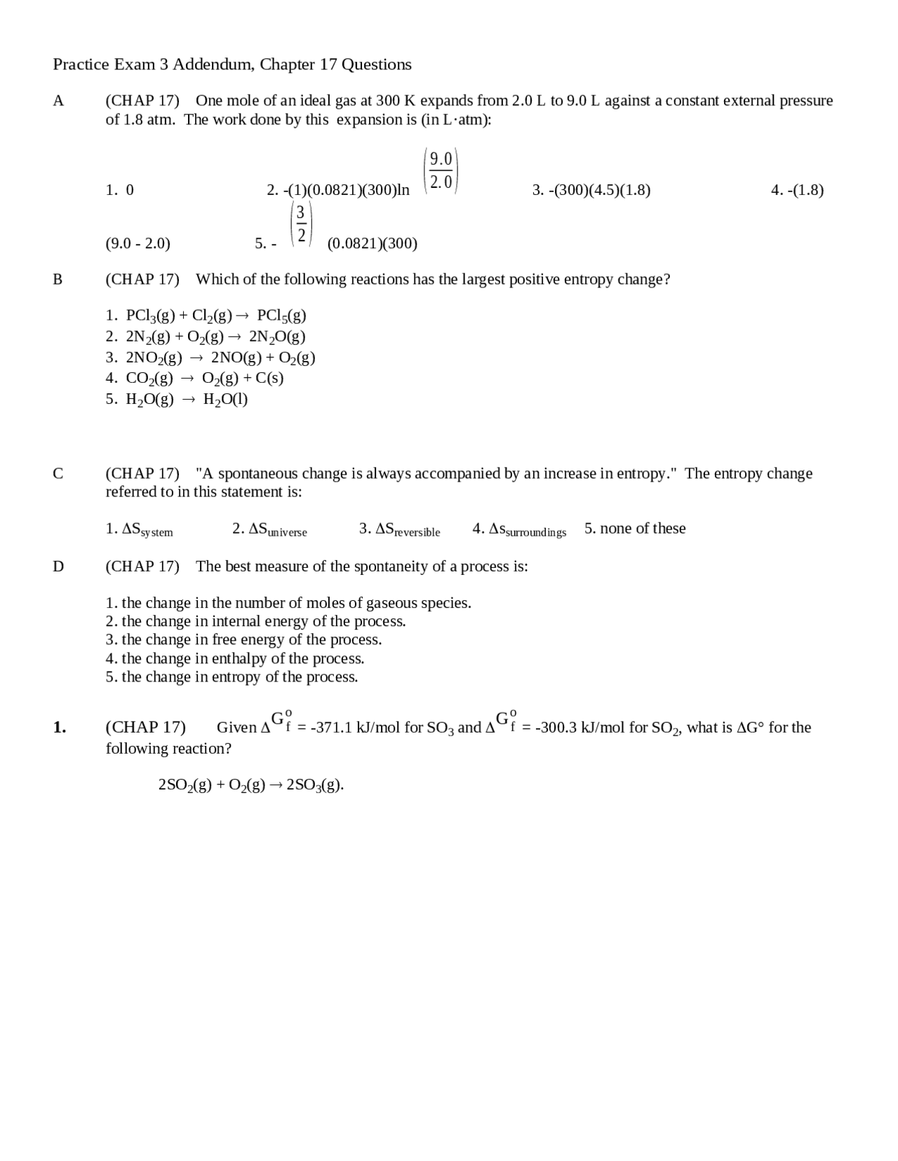Exam 3 - 3 Questions of General Chemistry | CHEM 112 - Docsity