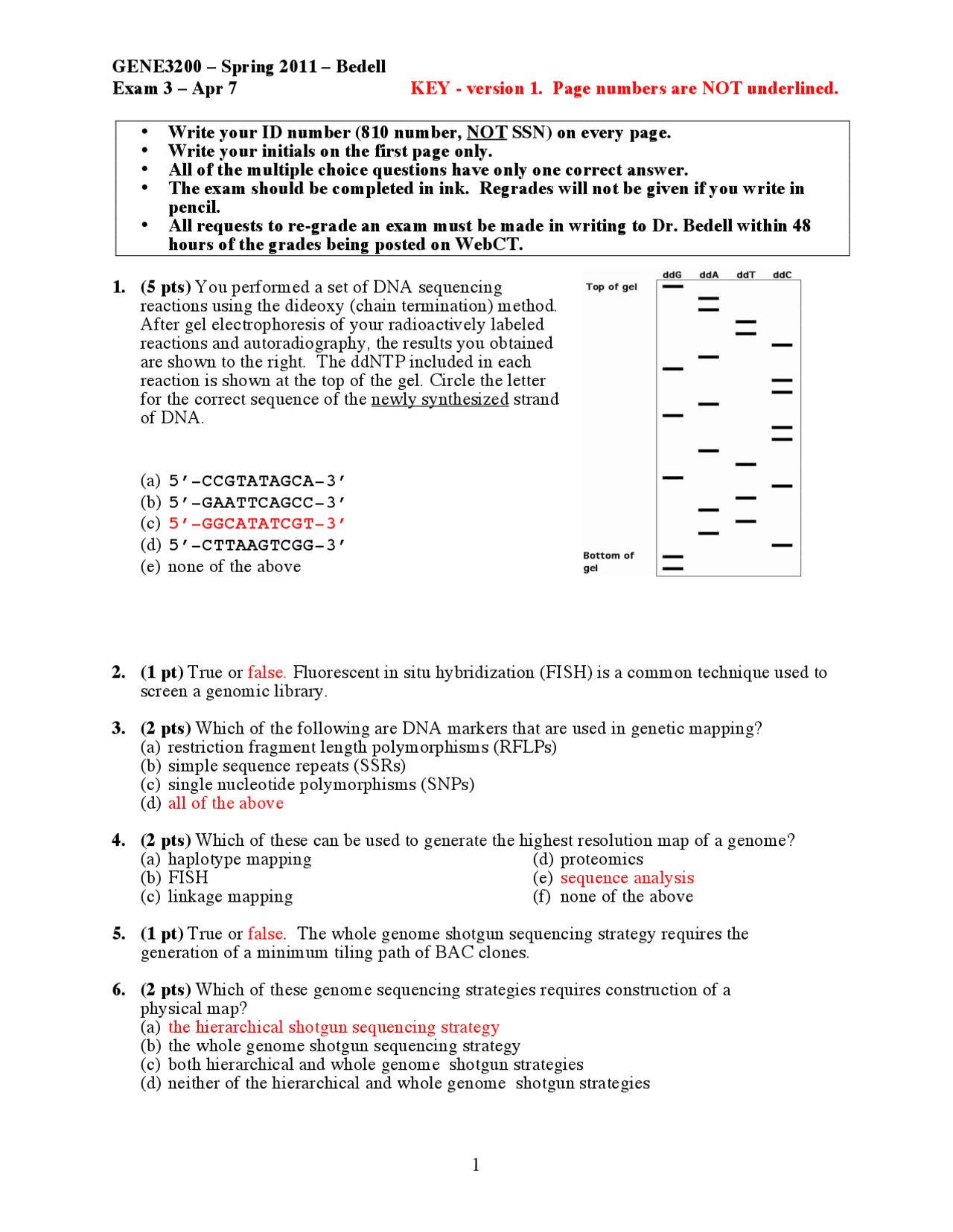 Exam 3 with Answer Key for Genetics | GENE 3200 - Docsity