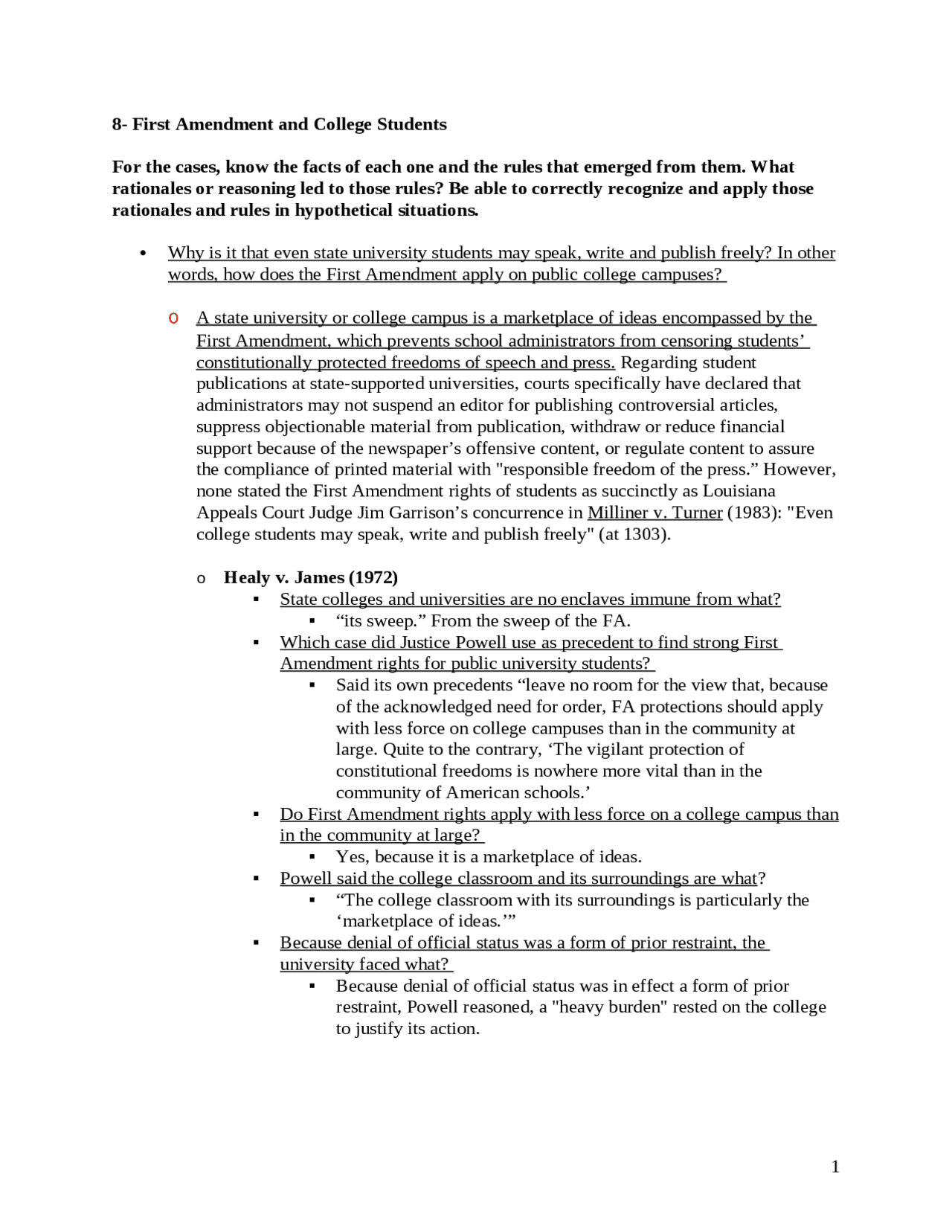 First Amendment and College Students - Lecture Notes | MC 4163 - Docsity