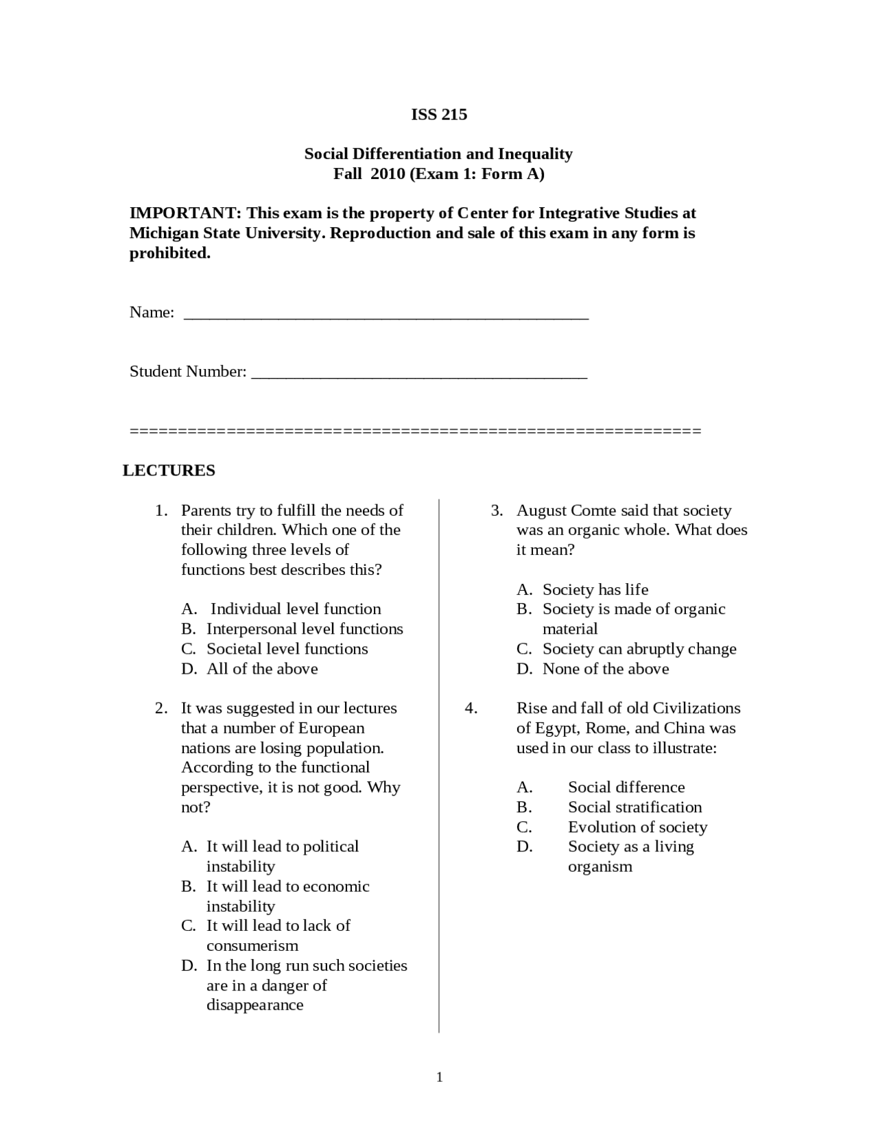 40 Solved Questions on Principles of Biology l - Exam 1 | ISS 215 - Docsity