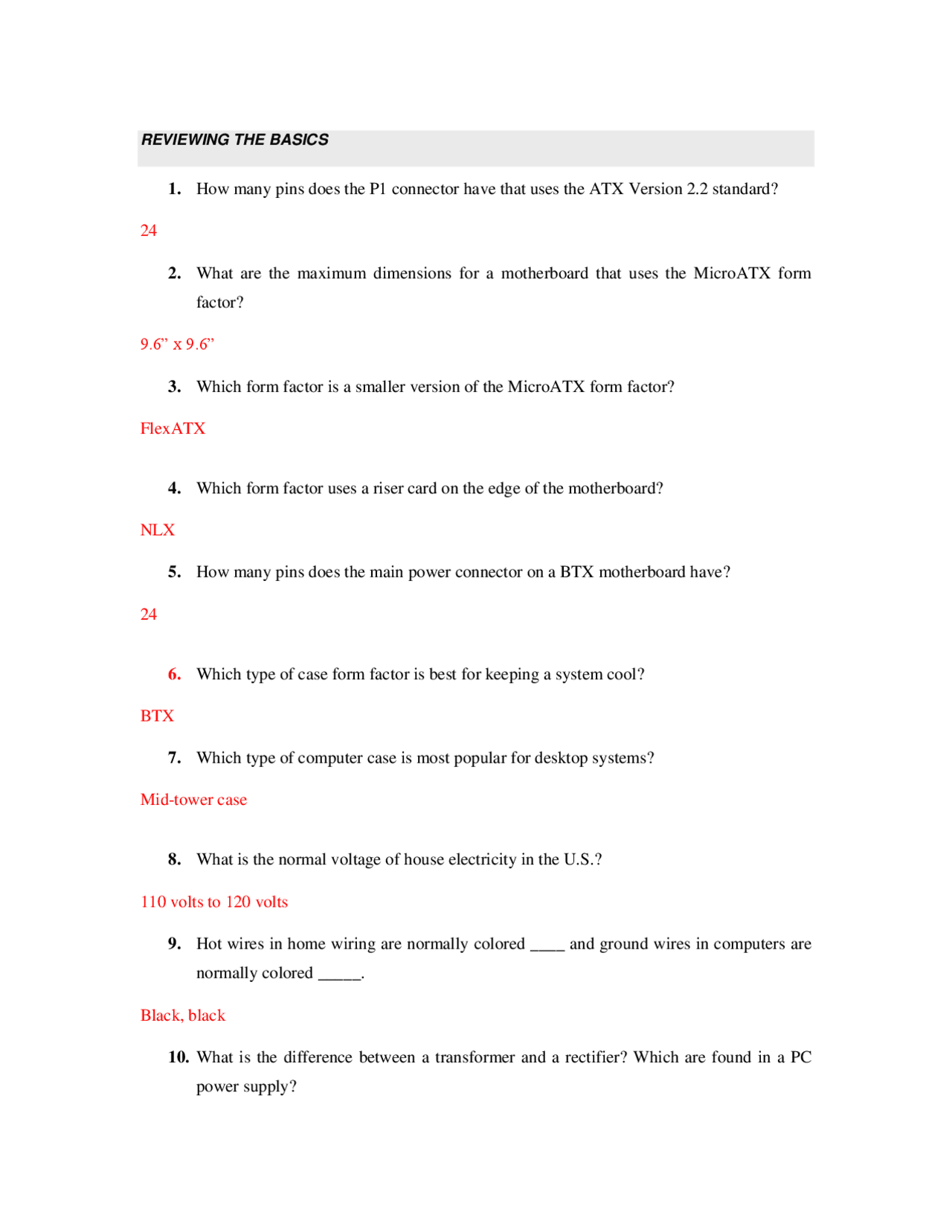 38 Questions on Computer Hardware with Answers | ITC 190 - Docsity