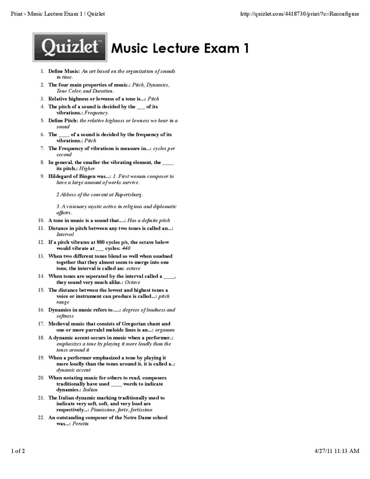 Practice Exam 1 - Music Lecture | MLIT 1003 | Exams Music | Docsity