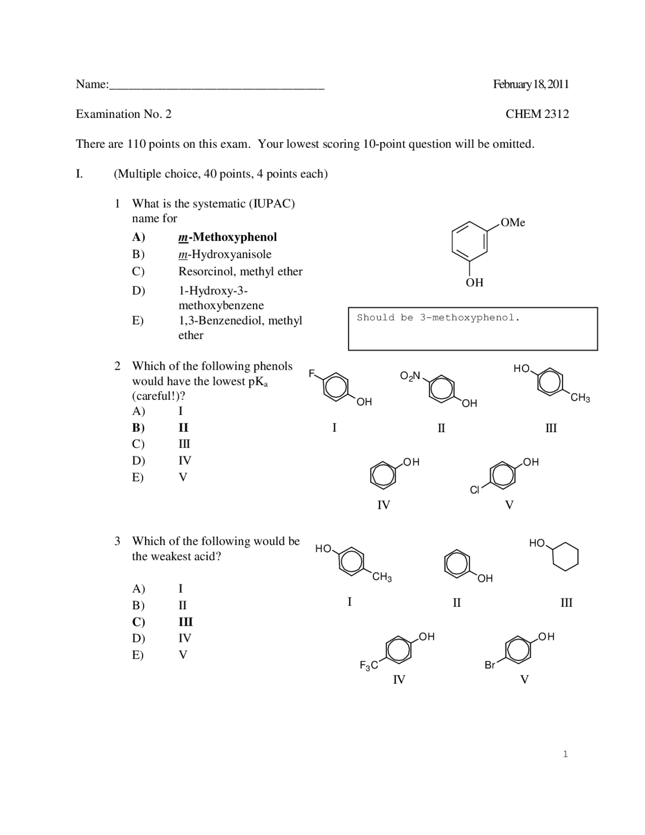 Exam 2 with Solution | Organic Chemistry II | CHEM 2312 - Docsity