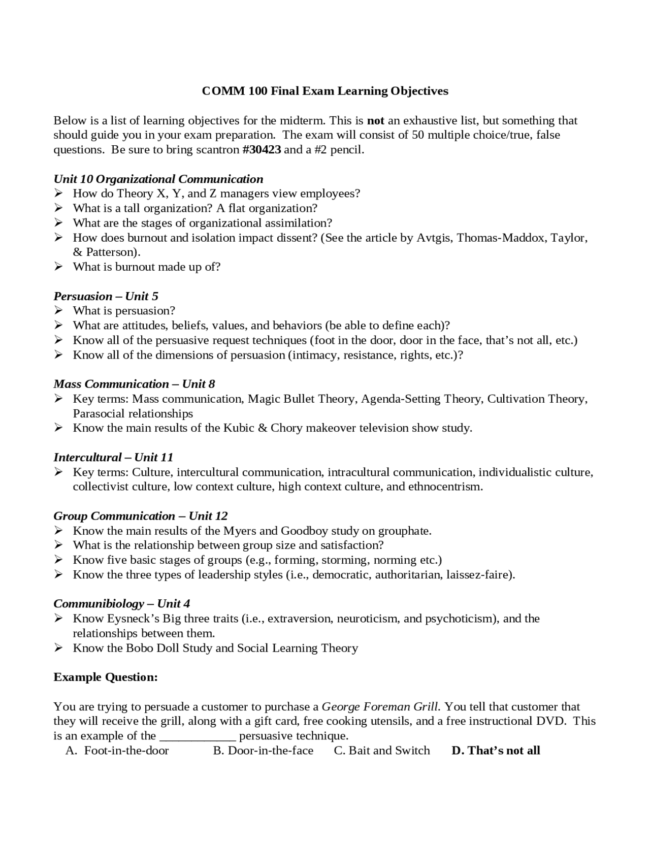 Study Guide Of Learning Objectives On Principles Human Communication Comm 100 Docsity