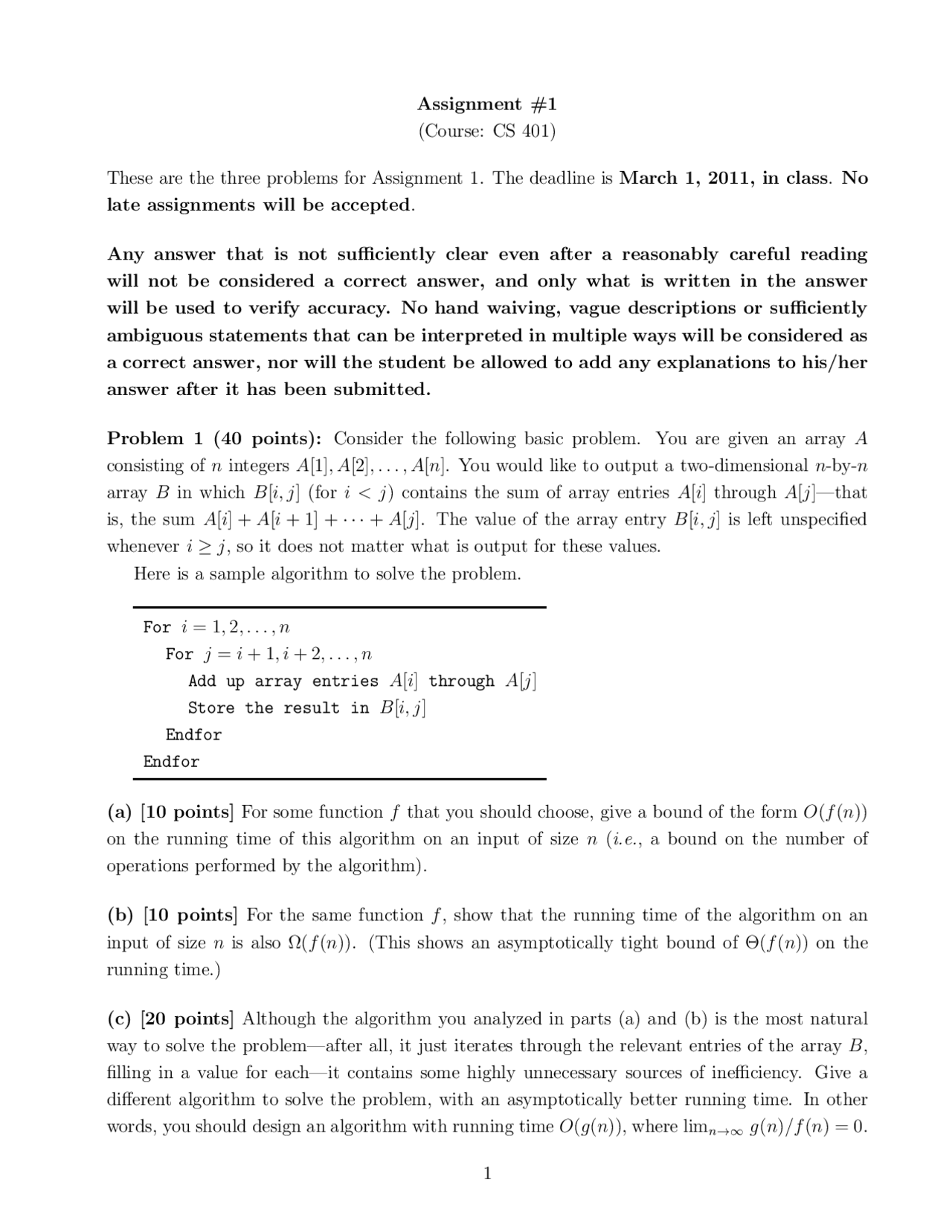 cs401 - cs 401 algorithms assignment1 due Images... 3 Solved Problems on Algorithmic Functions- Assignment 1 | CS 401 - Docsity