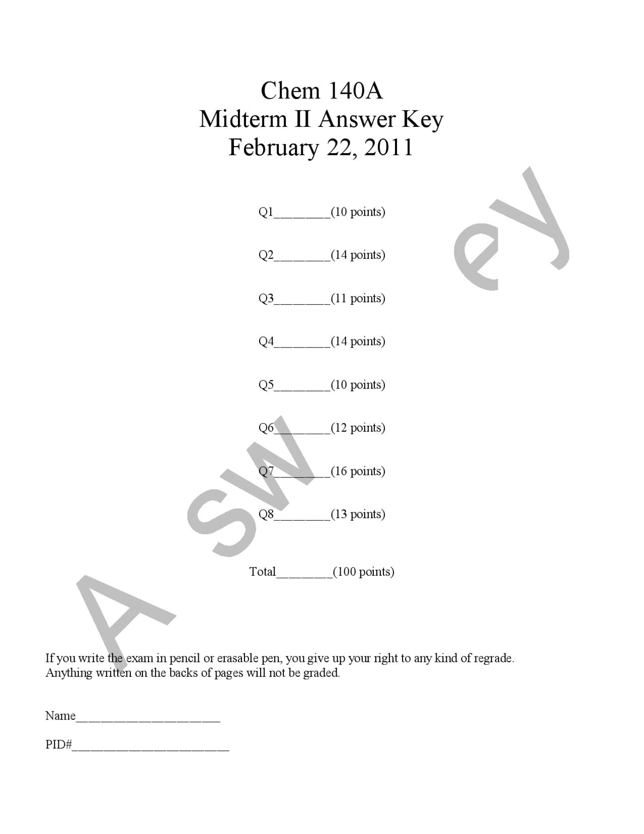 Midterm 2 Answer Key - Organic Chemistry I | CHEM 140A | Exams Organic ...