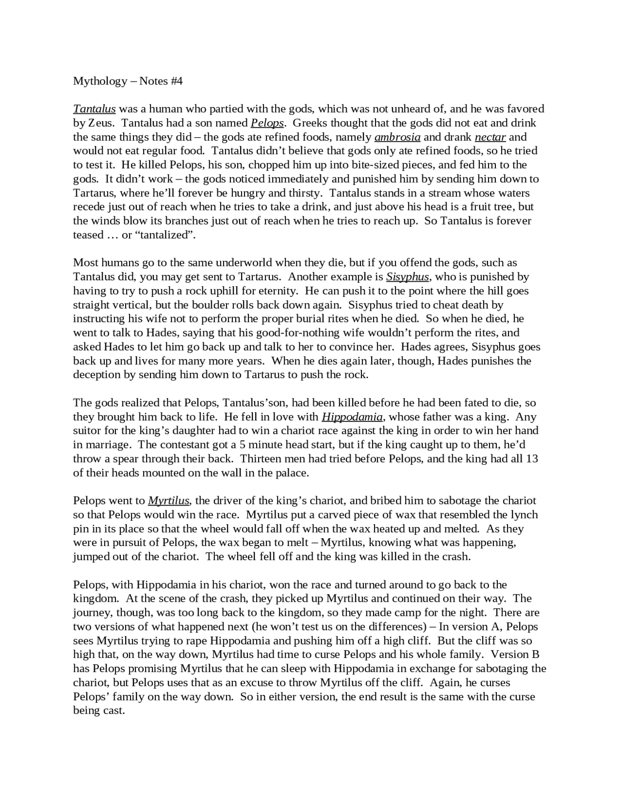 Exam 4 Study Notes - Greek Roman Mythology | CLST 2090 - Docsity