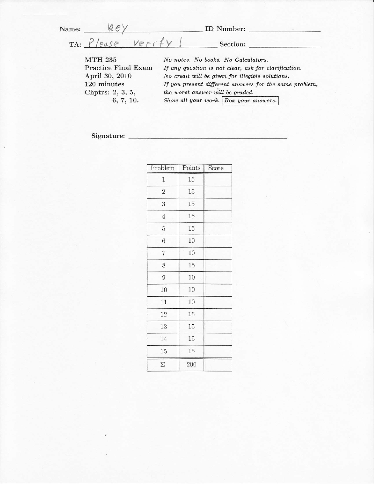 Differential Equations - Practice Final Exam with Solutions | MTH 235 ...
