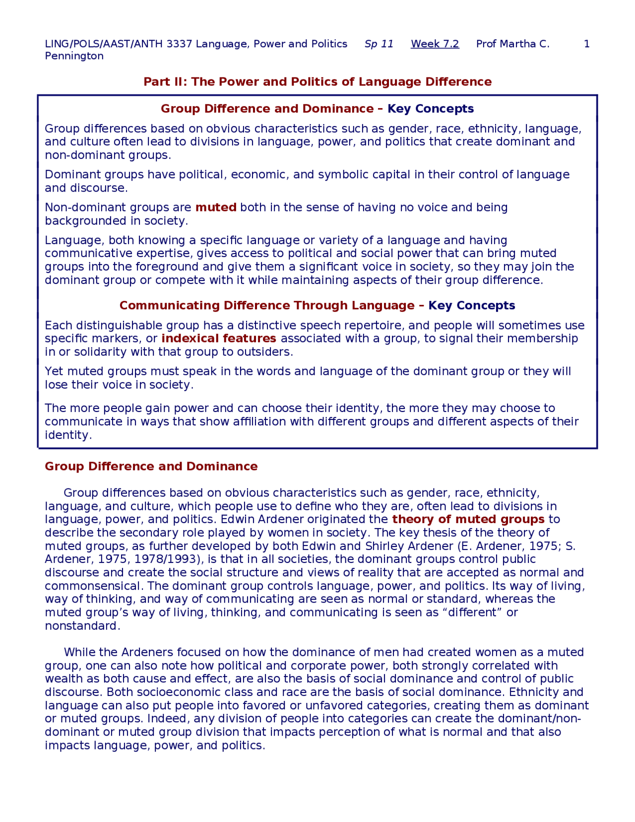 Notes on The Power and Politics of Language Difference | POLS 3337 ...