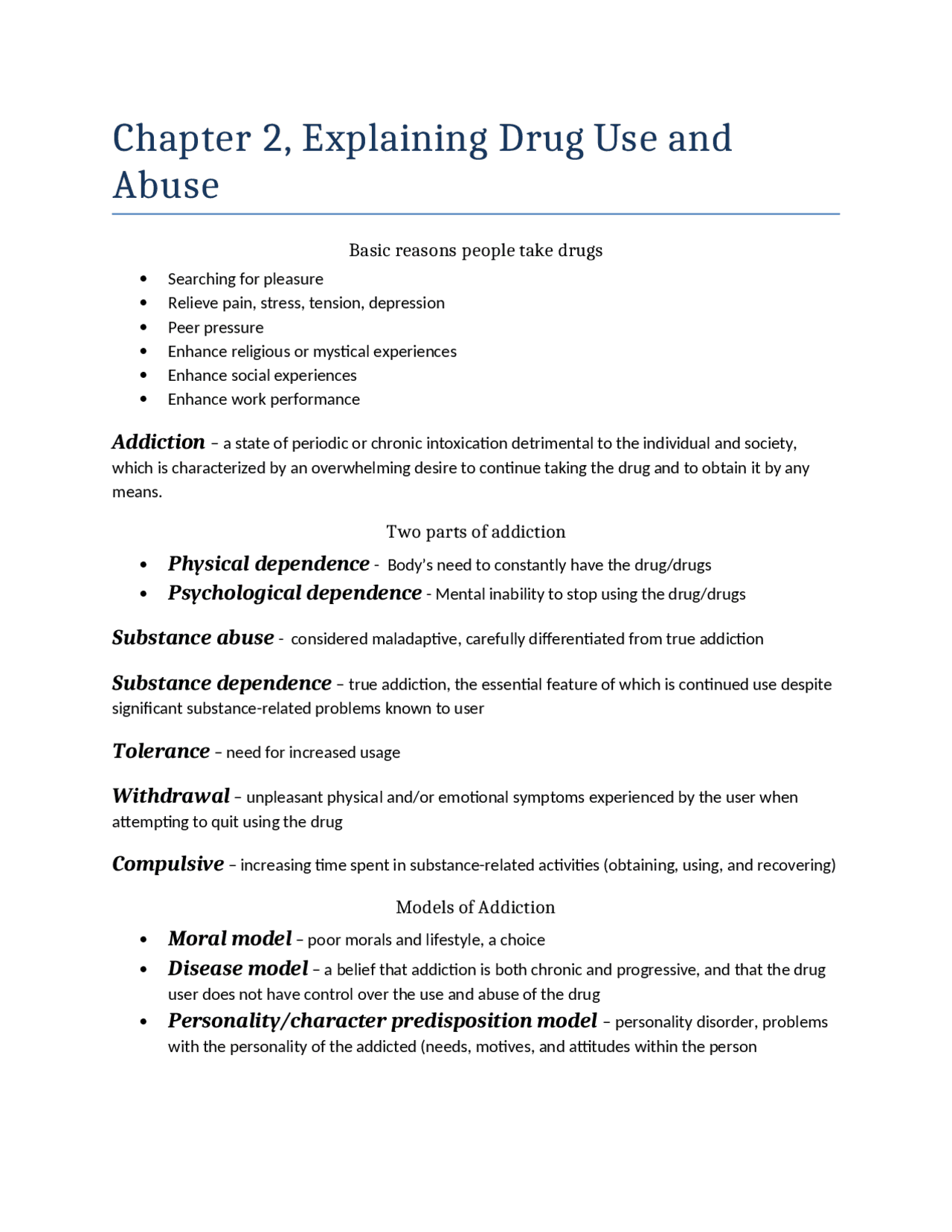 Explaining Drug Use and Abuse - Lecture Notes | CEP 261 - Docsity image.