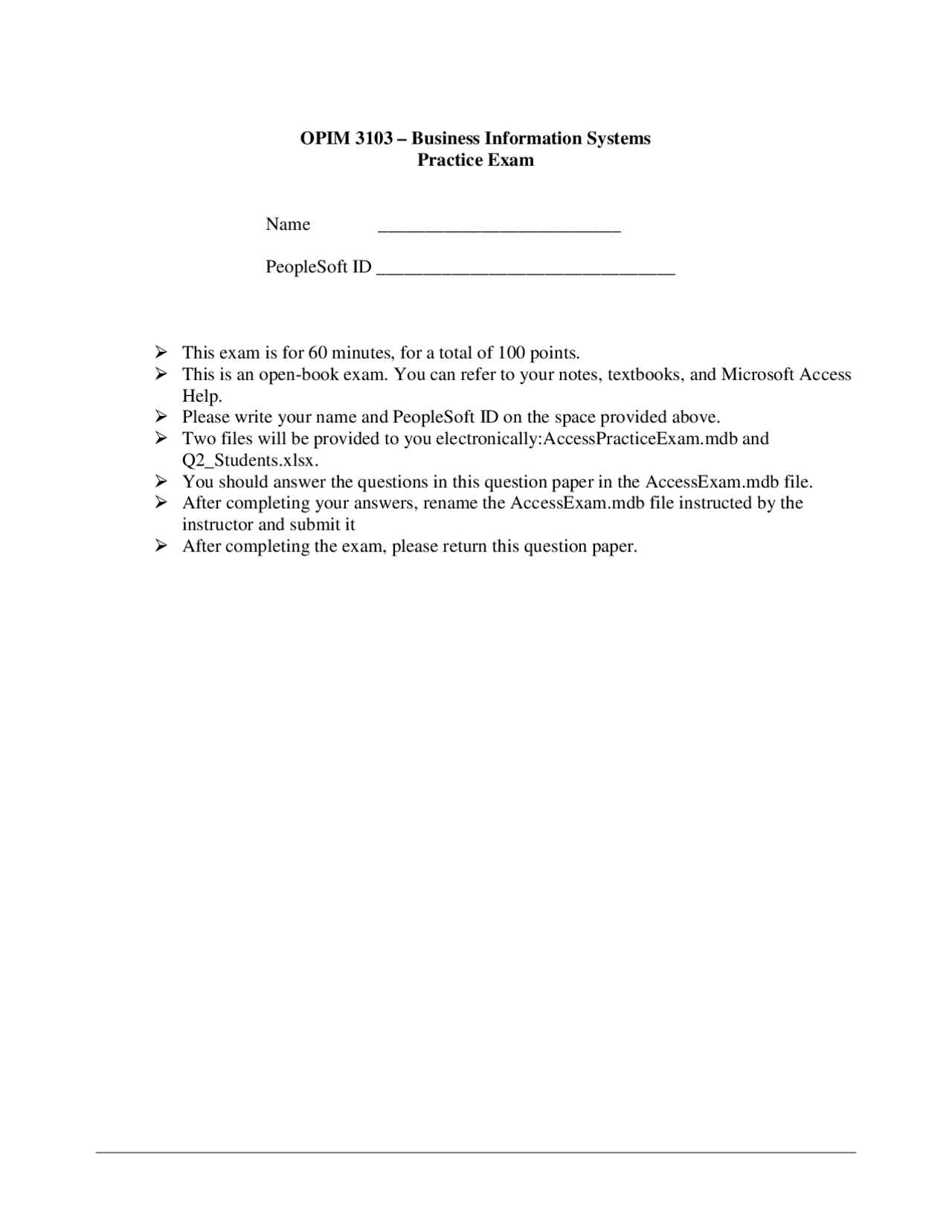 Business Information Systems Practice exam | OPIM 3103 - Docsity