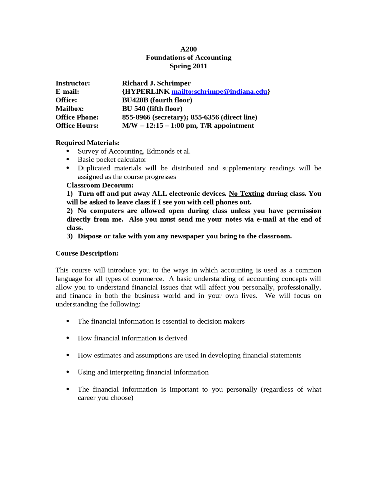 Syllabus for Foundations of Accounting | BUS | Study notes Introduction ...