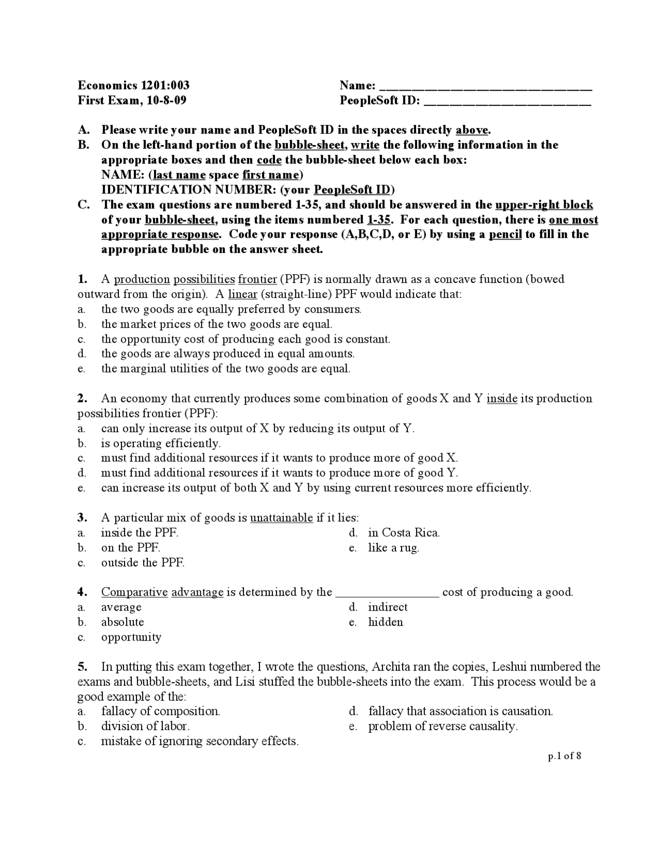 Exam 1 Questions | Principles of Microeconomics | ECON 1201 | Exams ...