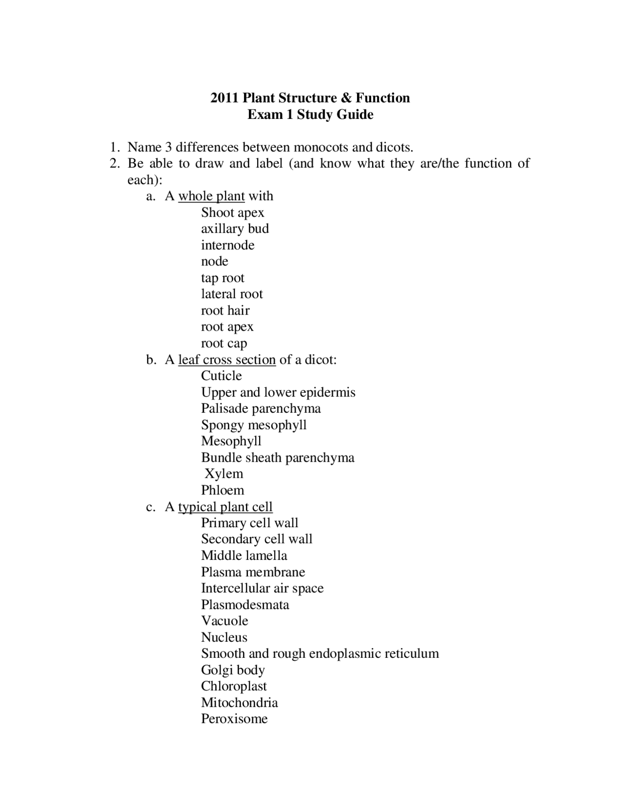 Exam 1 Study Guide - Plant Structure and Function | PLNT_S 2125 | Study ...