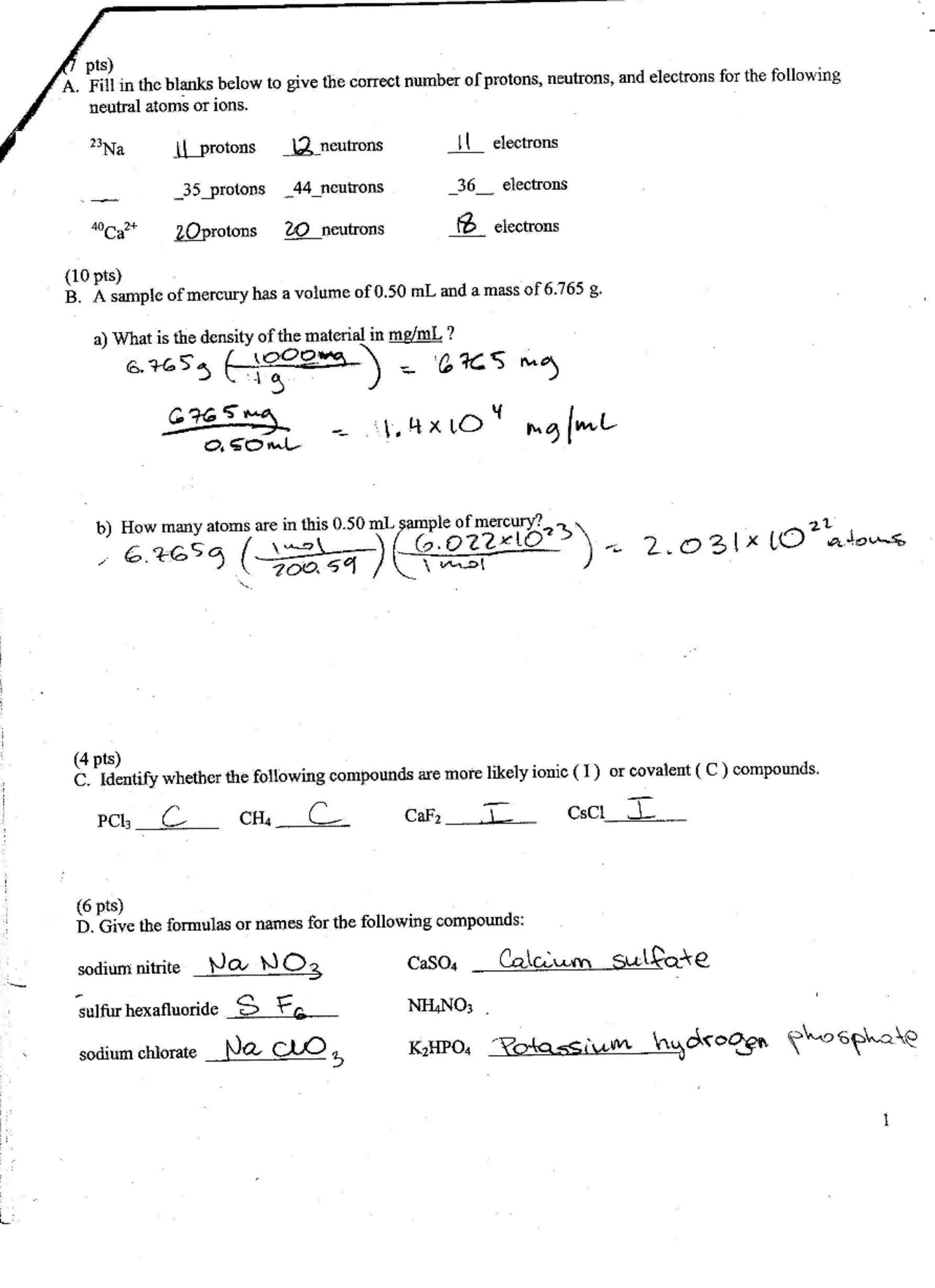 General College Chemistry I questions with solutions | CHEM 112 - Docsity