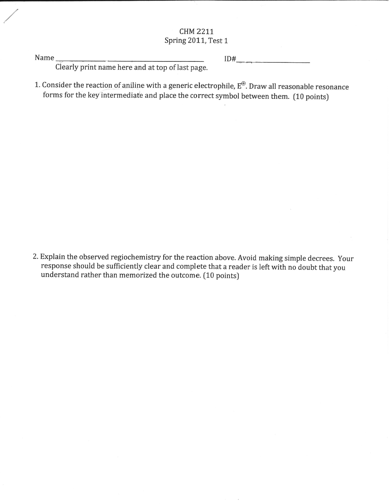 Practice Questions for Organic Chemistry II | CHM 2211 - Docsity