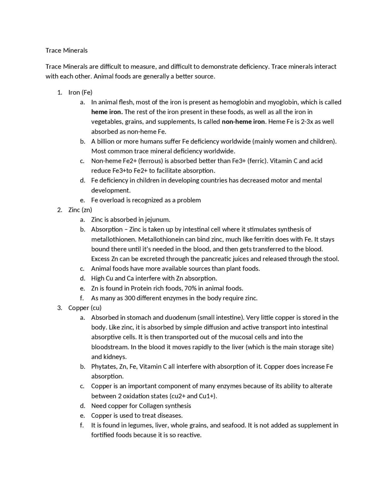 Trace Minerals - Principles of Human Nutrition - Notes | HNF 260 - Docsity