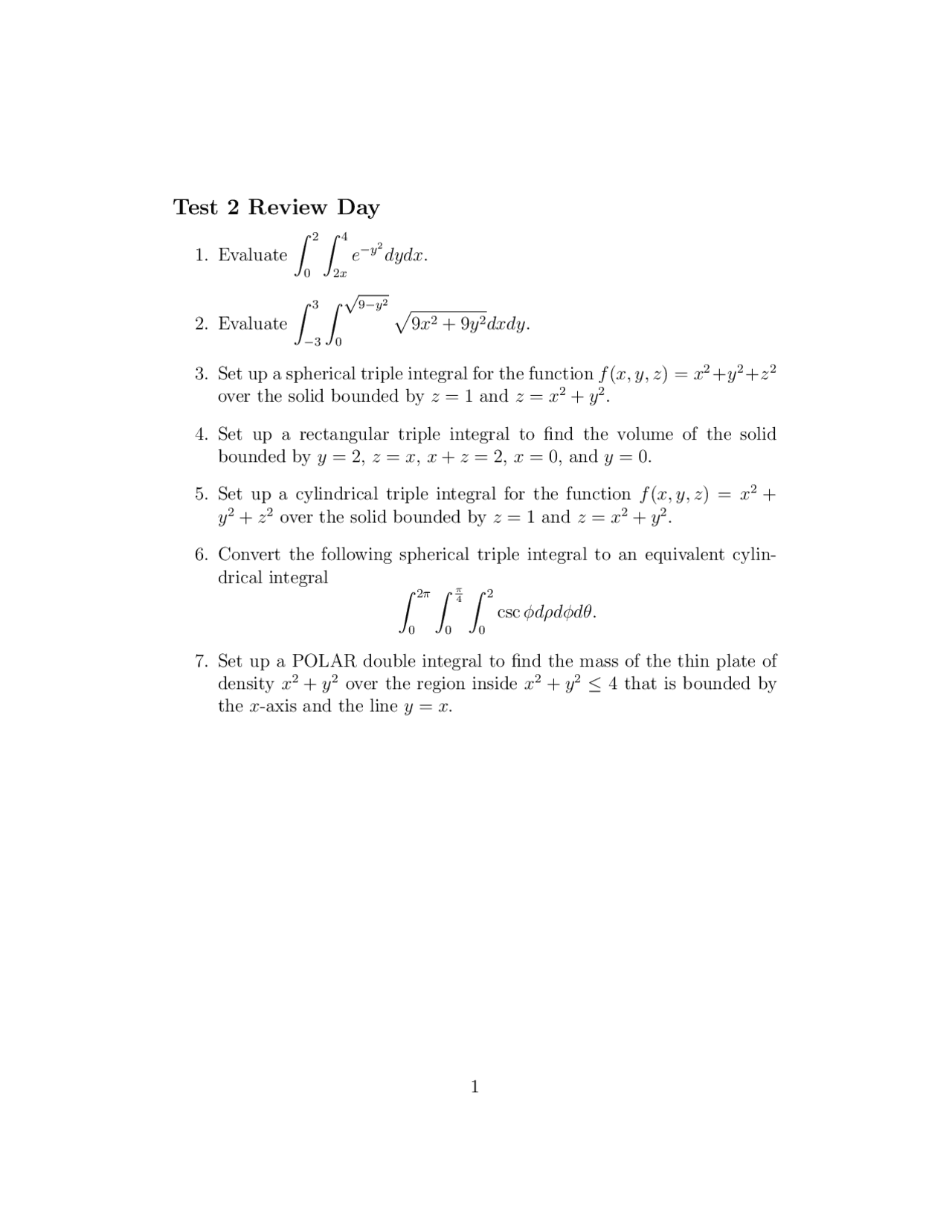 Exam 2 Review Sheet Multivariable Calculus Math 2224 Study Notes