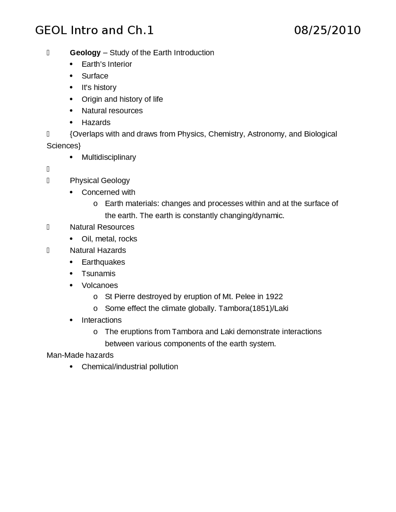 Geology-Study of Earth Introduction - Lecture Notes | GEOL 1001 - Docsity