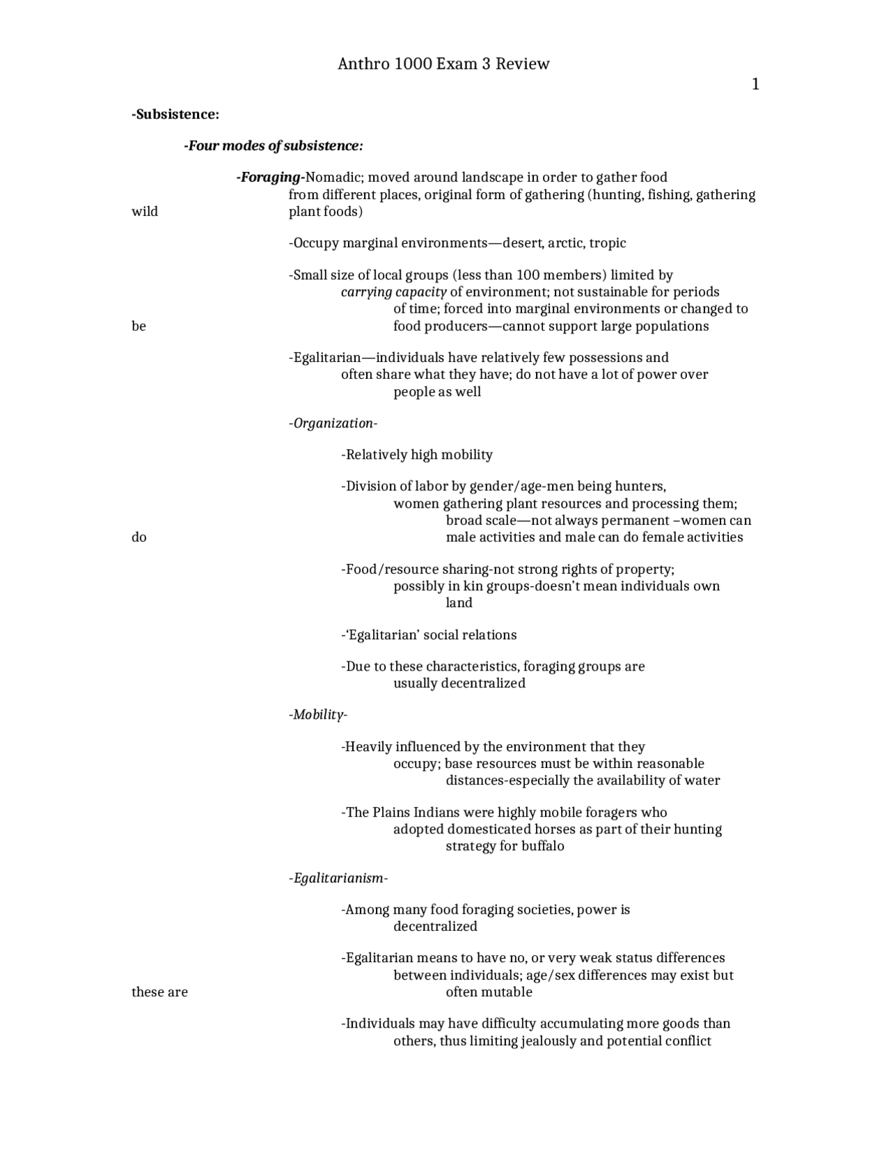 Exam 3 Study Guide General Anthropology Anthro 1000 Docsity