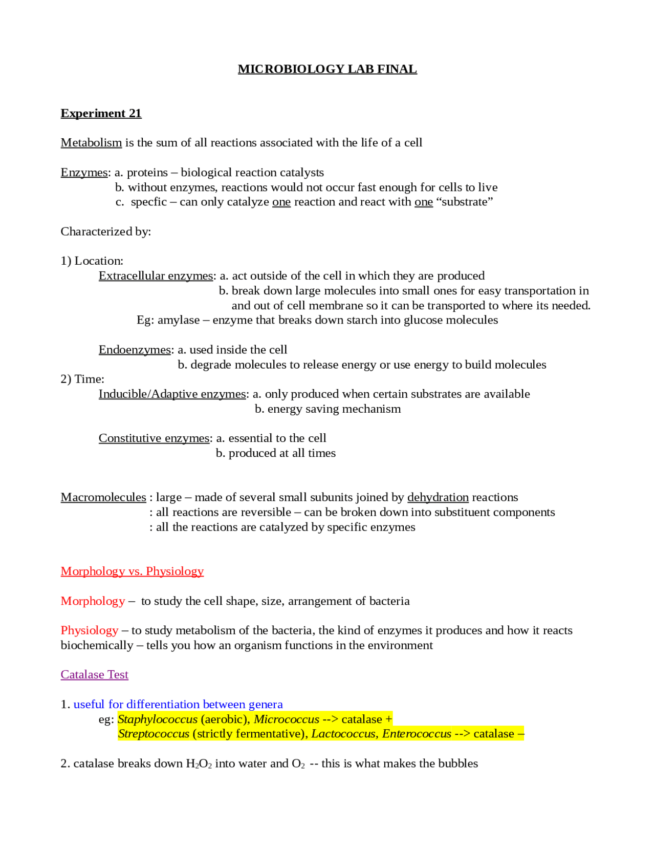 Final Lab Summary - General Microbiology | BIOL 2051 - Docsity
