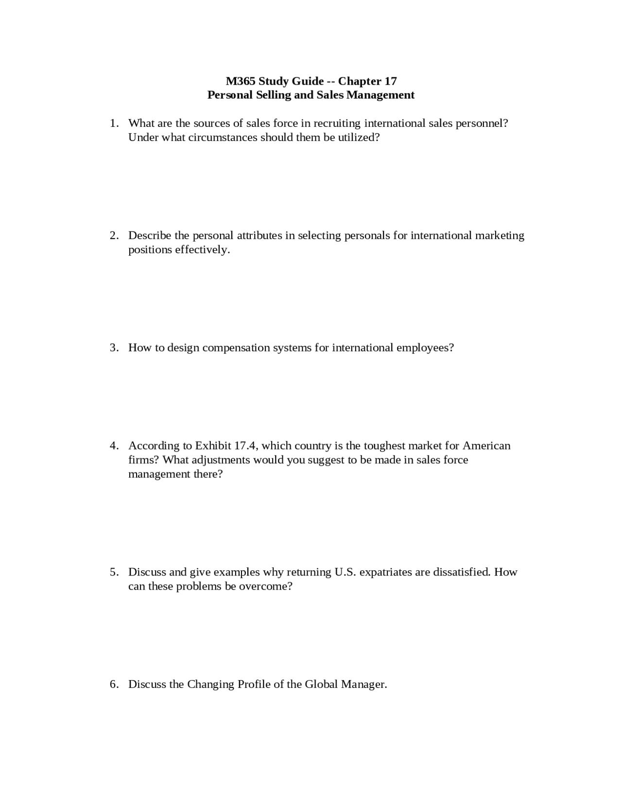 Personal Selling and Sales Management - Study Guide | MKT 365 - Docsity