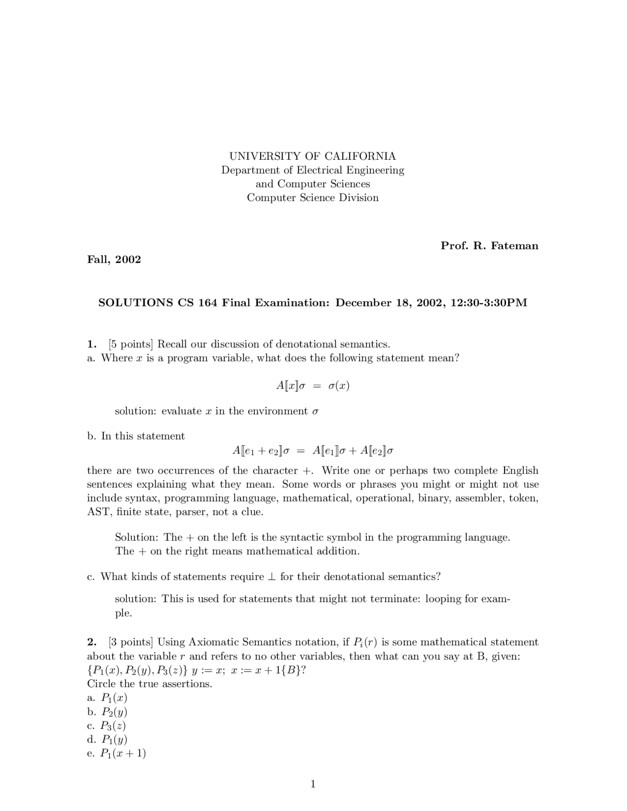 Final Exam with Solutions | Programming Languages and Compilers ...