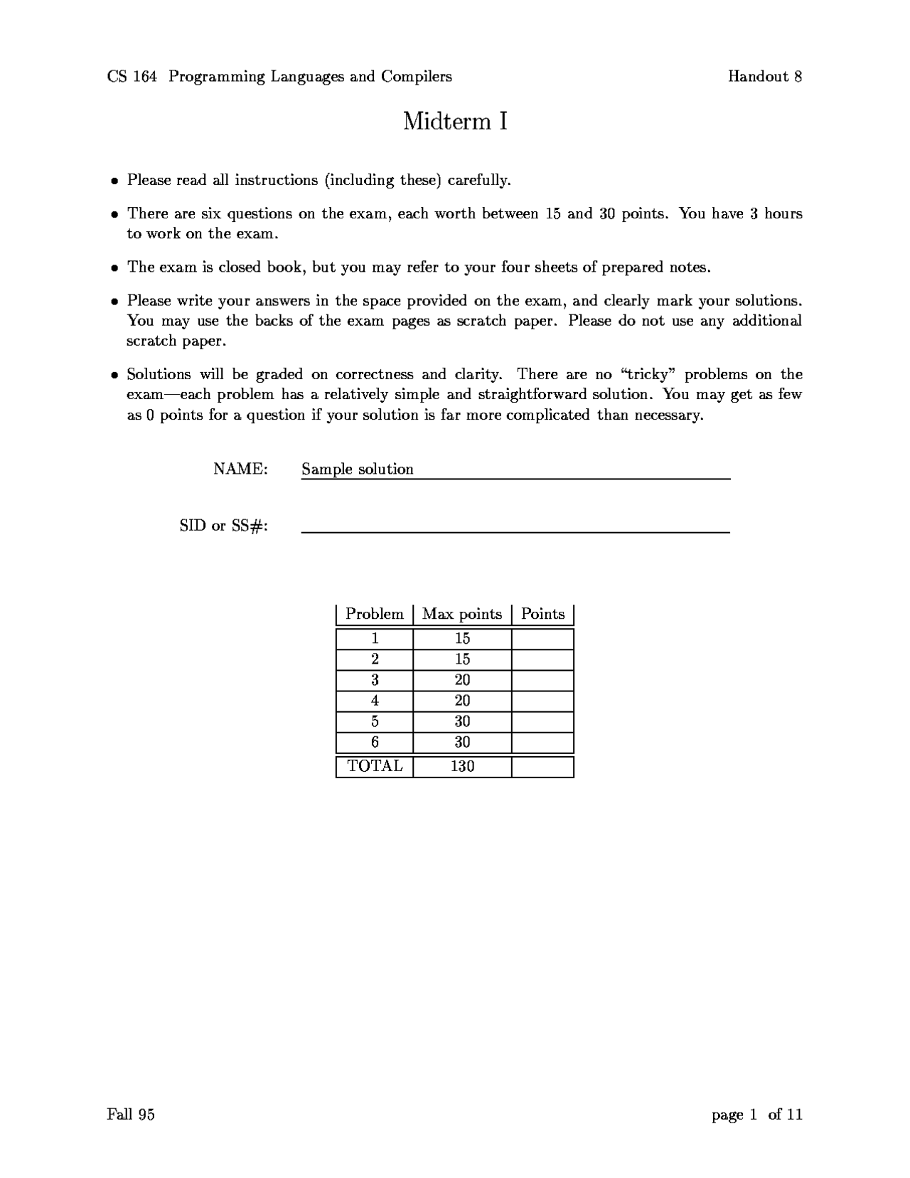 Midterm Exam Solutions - Programming Languages and Compilers | COMPSCI ...