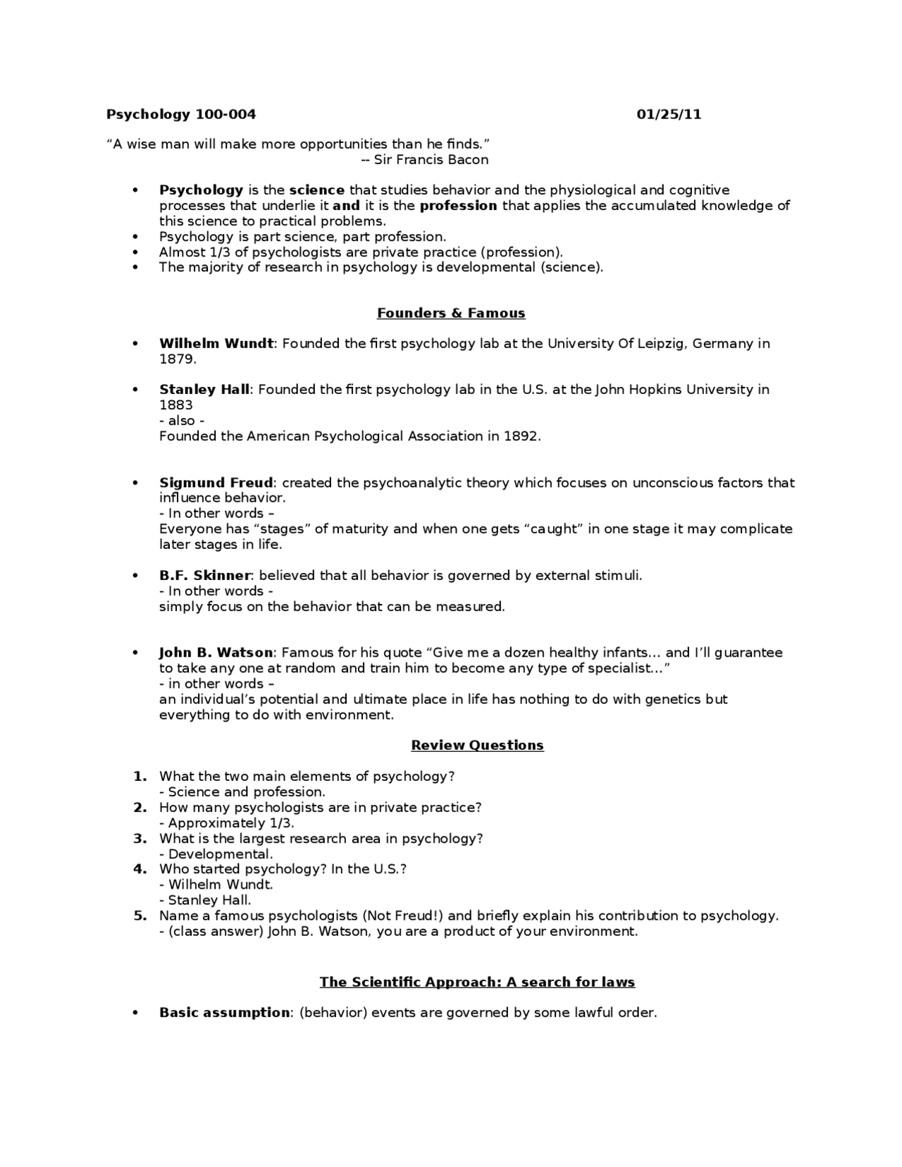Introduction to Psychology – Final Exam Notes | PSY 100 | Study notes ...
