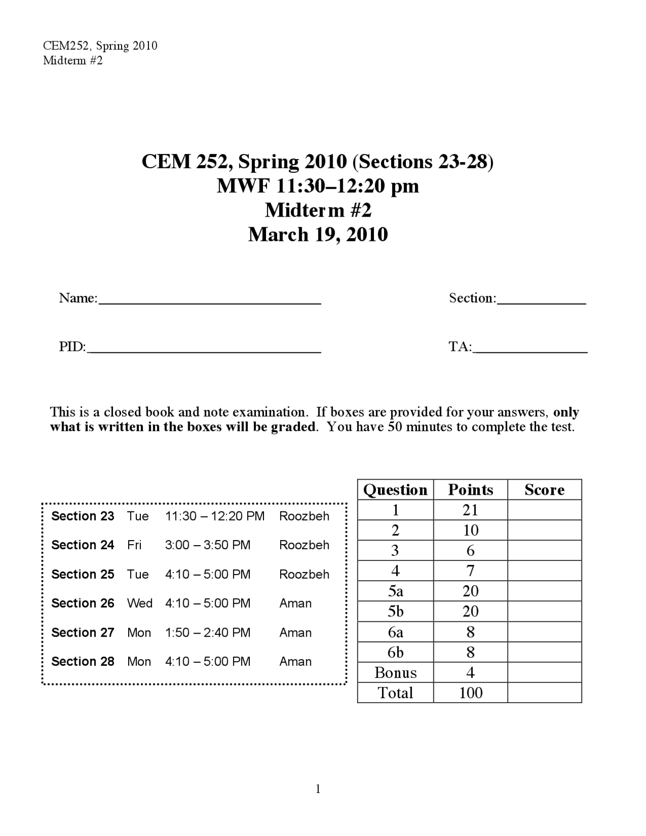 Solved Practice Exam 2 - Organic Chemistry II | CEM 252 | Exams Organic ...