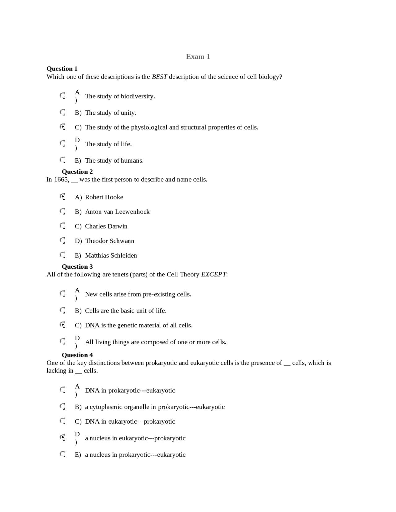 40 Multiple Choice Questions on Cell Biology with Answers BIOL 2110