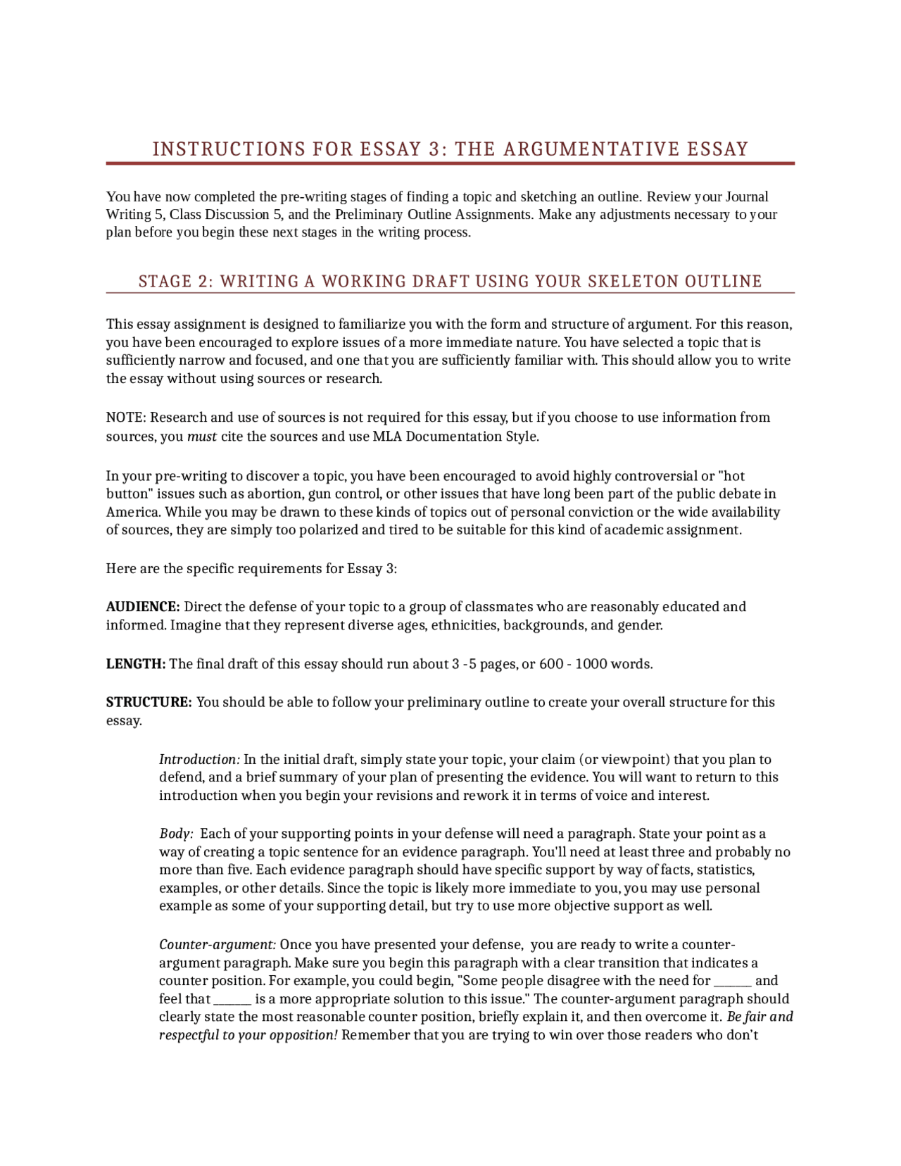 The Argumentative Essay - Composition 2 - Intermediate - Examination 3 ...