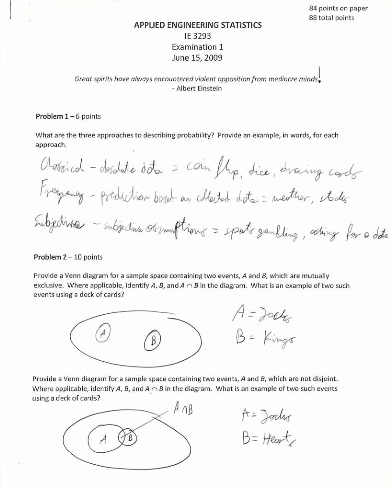 Solved Examination 1 - Applied Engineering Statistics | I E 3293 - Docsity