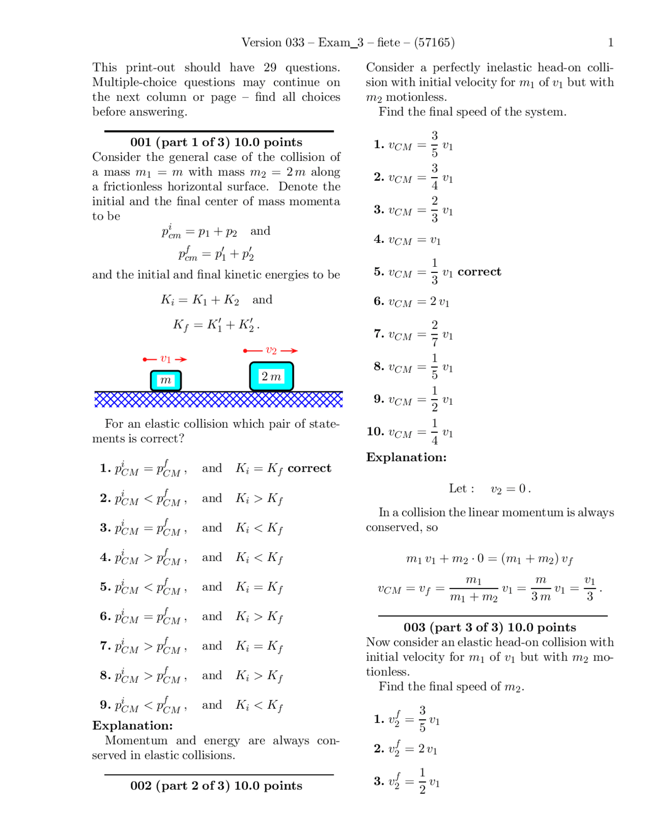 Examination 3 Practice Problems on Mechanics | PHY 301 - Docsity