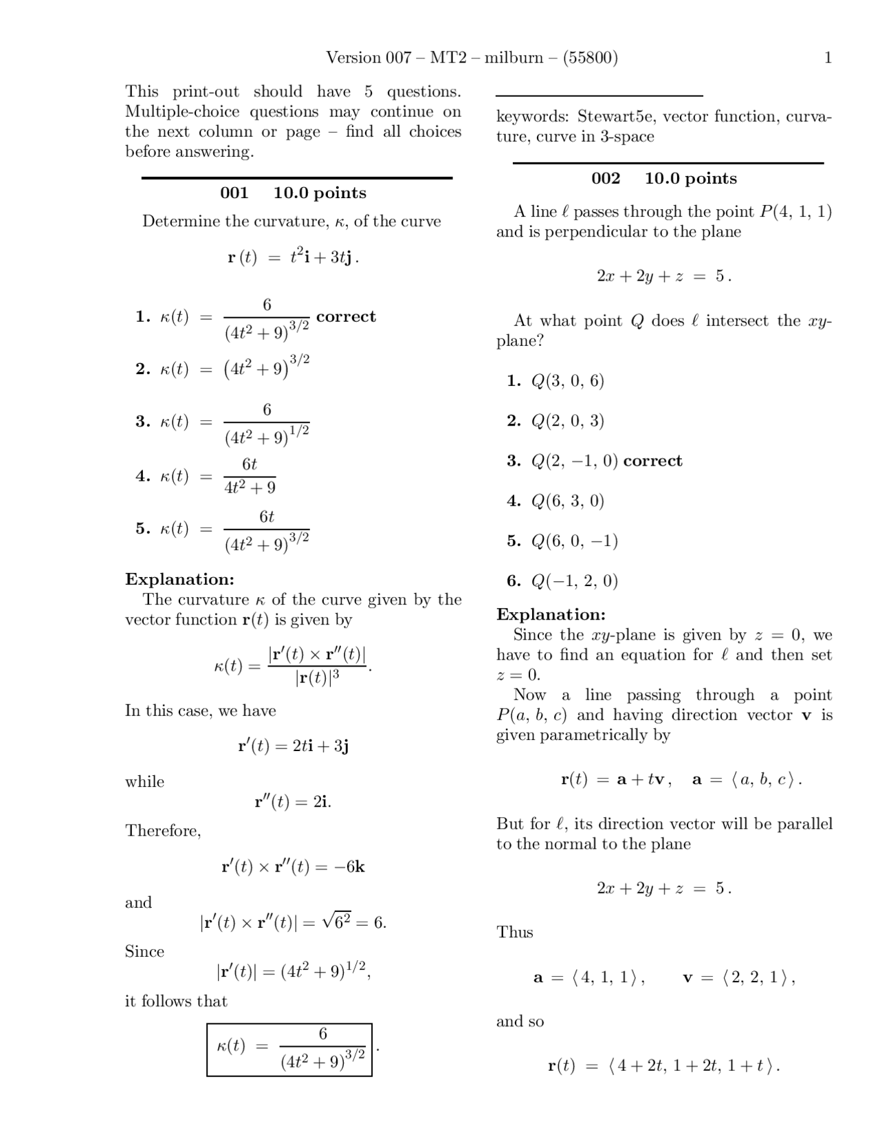 Multivariable Calculus Tests 5 Question with Explanation of Multivariable Calculus - Exam 2 | M 408M ...