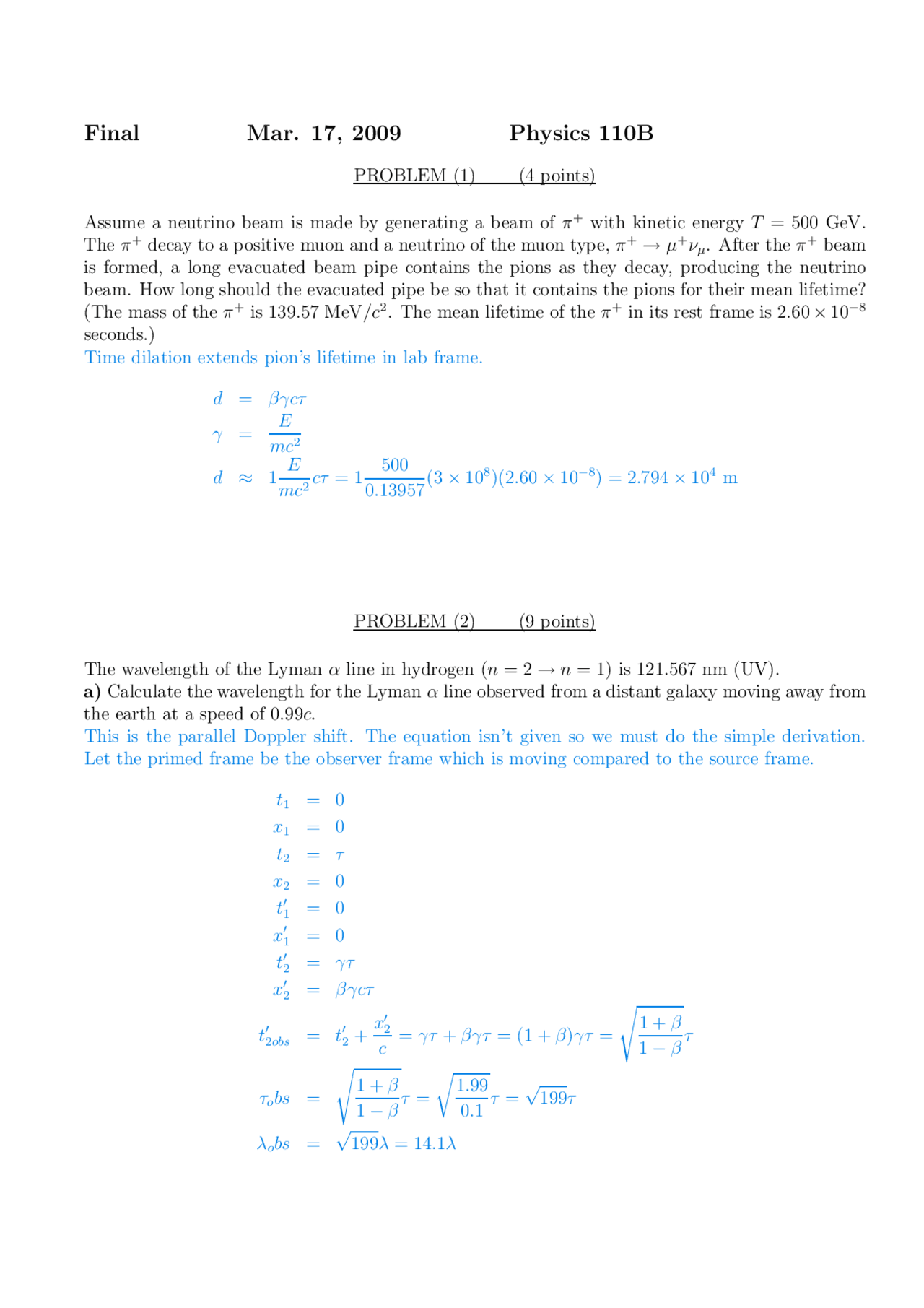 Final Exam with Solved Problems - Mechanics | PHYS 110B - Docsity